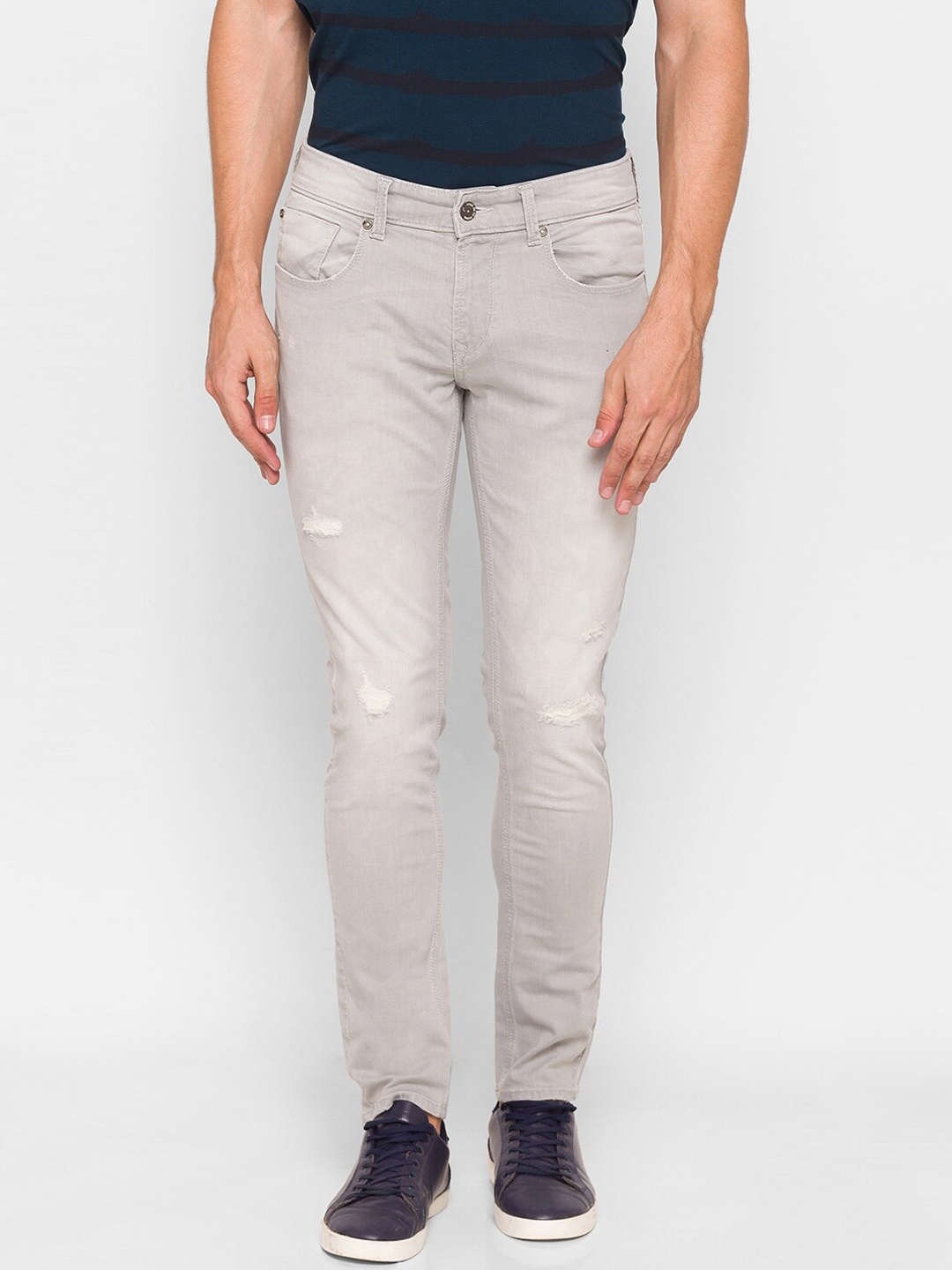 

SPYKAR Men Grey Skinny Fit Low-Rise Mildly Distressed Jeans