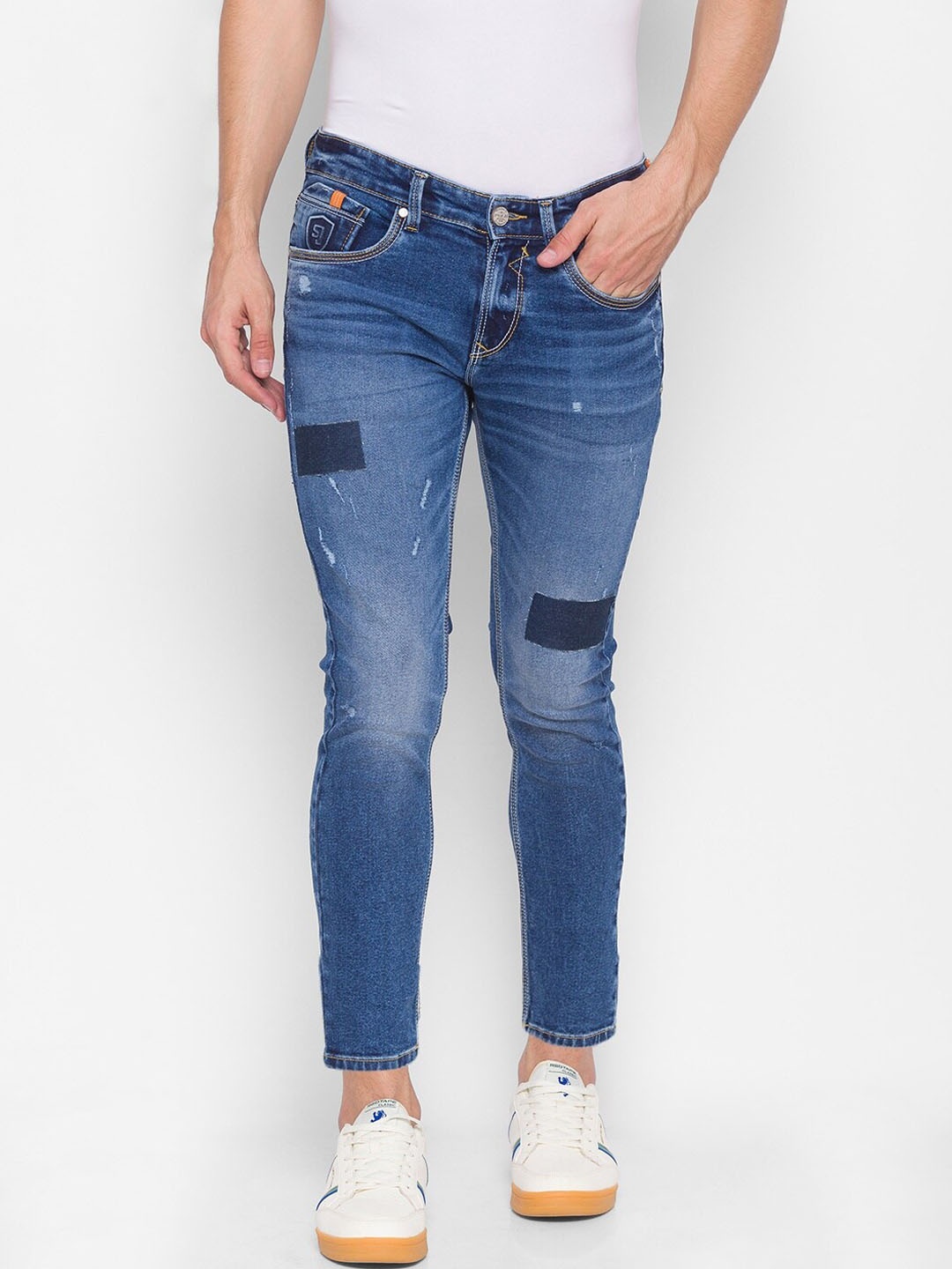 

SPYKAR Men Blue Slim Fit Mildly Distressed Light Fade Jeans