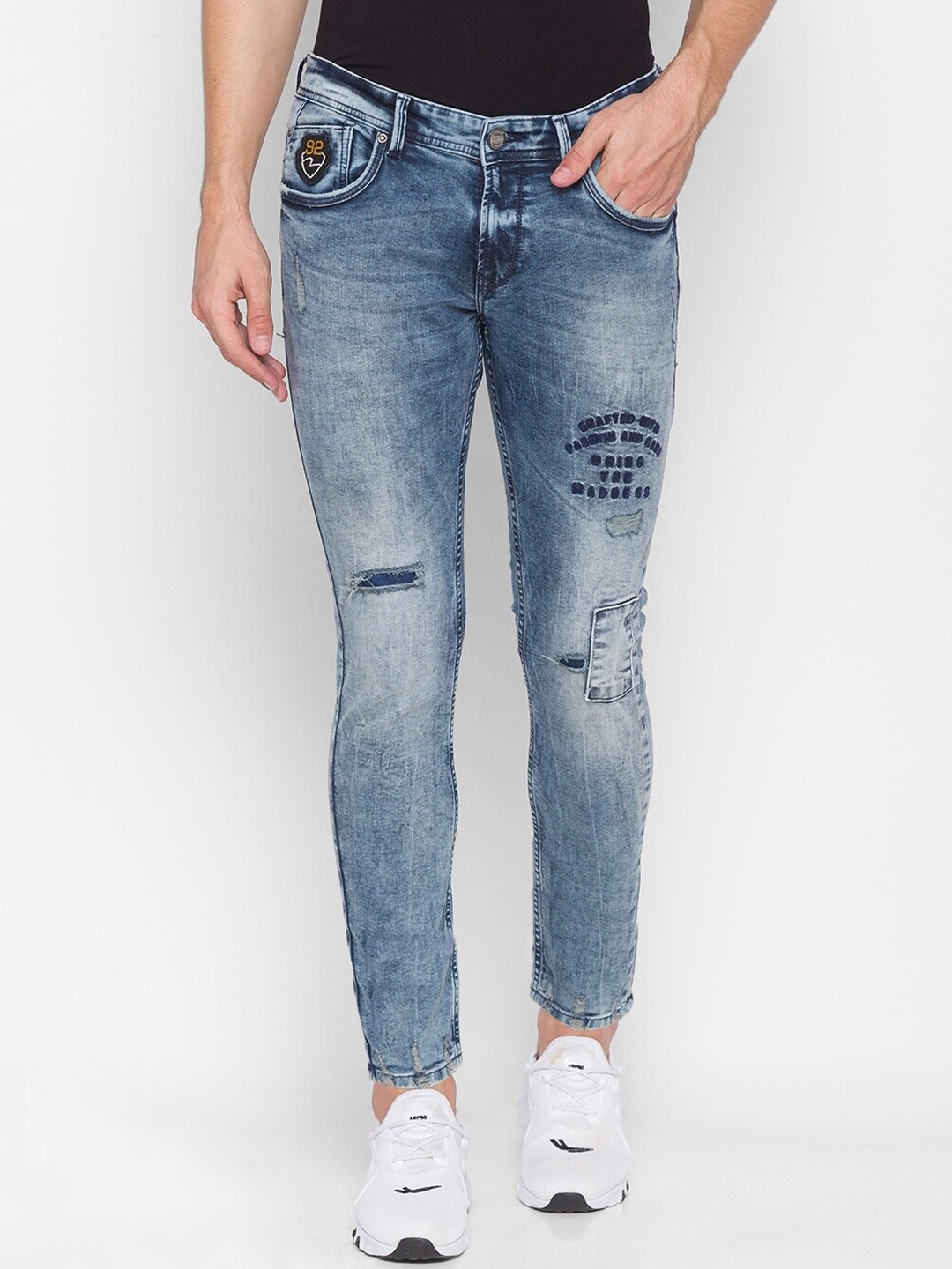 

SPYKAR Men Blue Slim Fit Mildly Distressed Heavy Fade Jeans