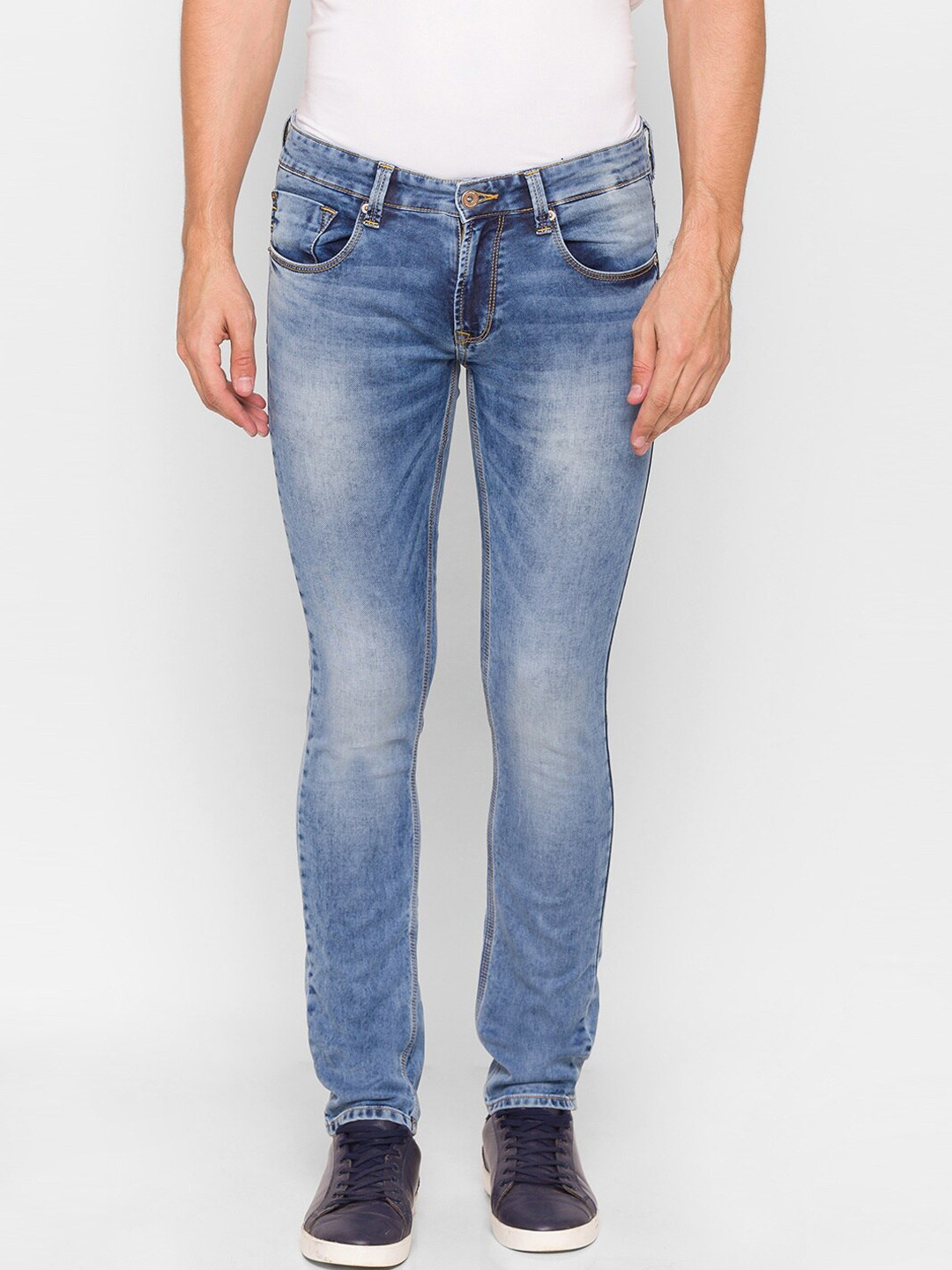 

SPYKAR Men Blue Skinny Fit Low-Rise Mildly Distressed Heavy Fade Jeans