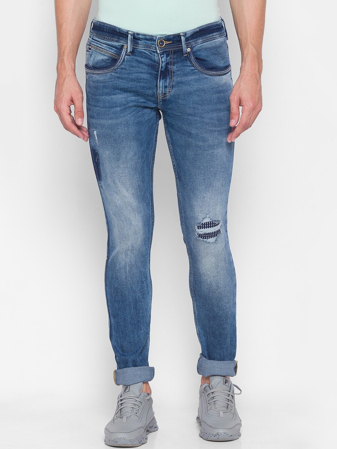 

SPYKAR Men Blue Skinny Fit Low-Rise Mildly Distressed Heavy Fade Jeans