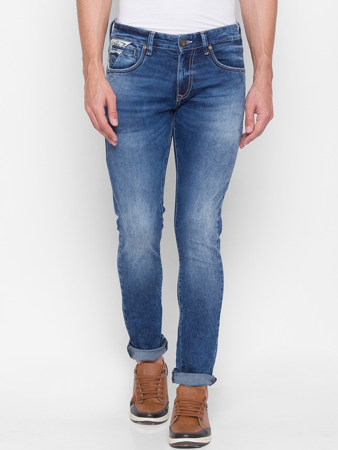

SPYKAR Men Blue Skin Tight Skinny Fit Low-Rise Light Fade Pure Cotton Jeans