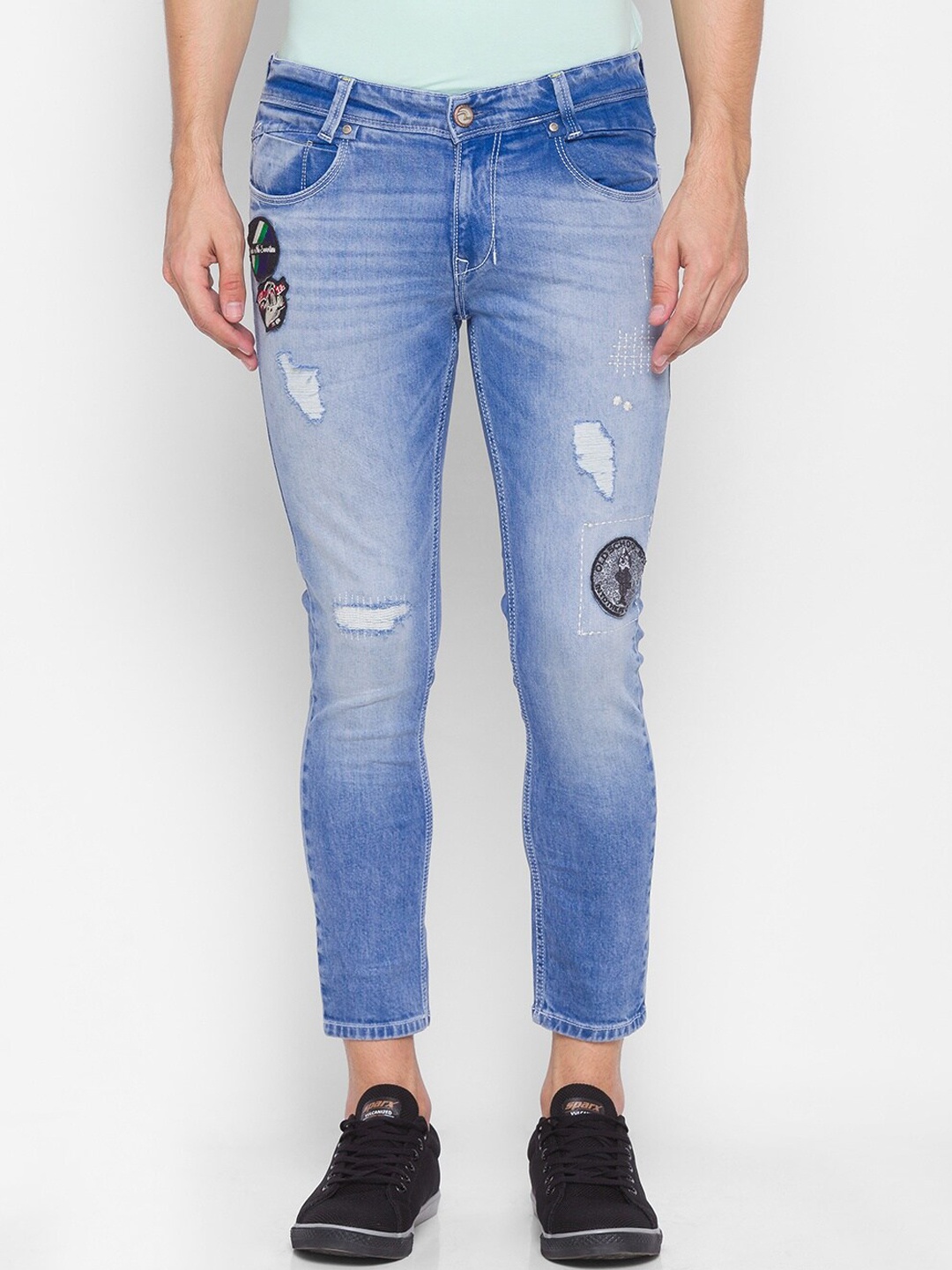 

SPYKAR Men Blue Slim Fit Low-Rise Mildly Distressed Heavy Fade Jeans