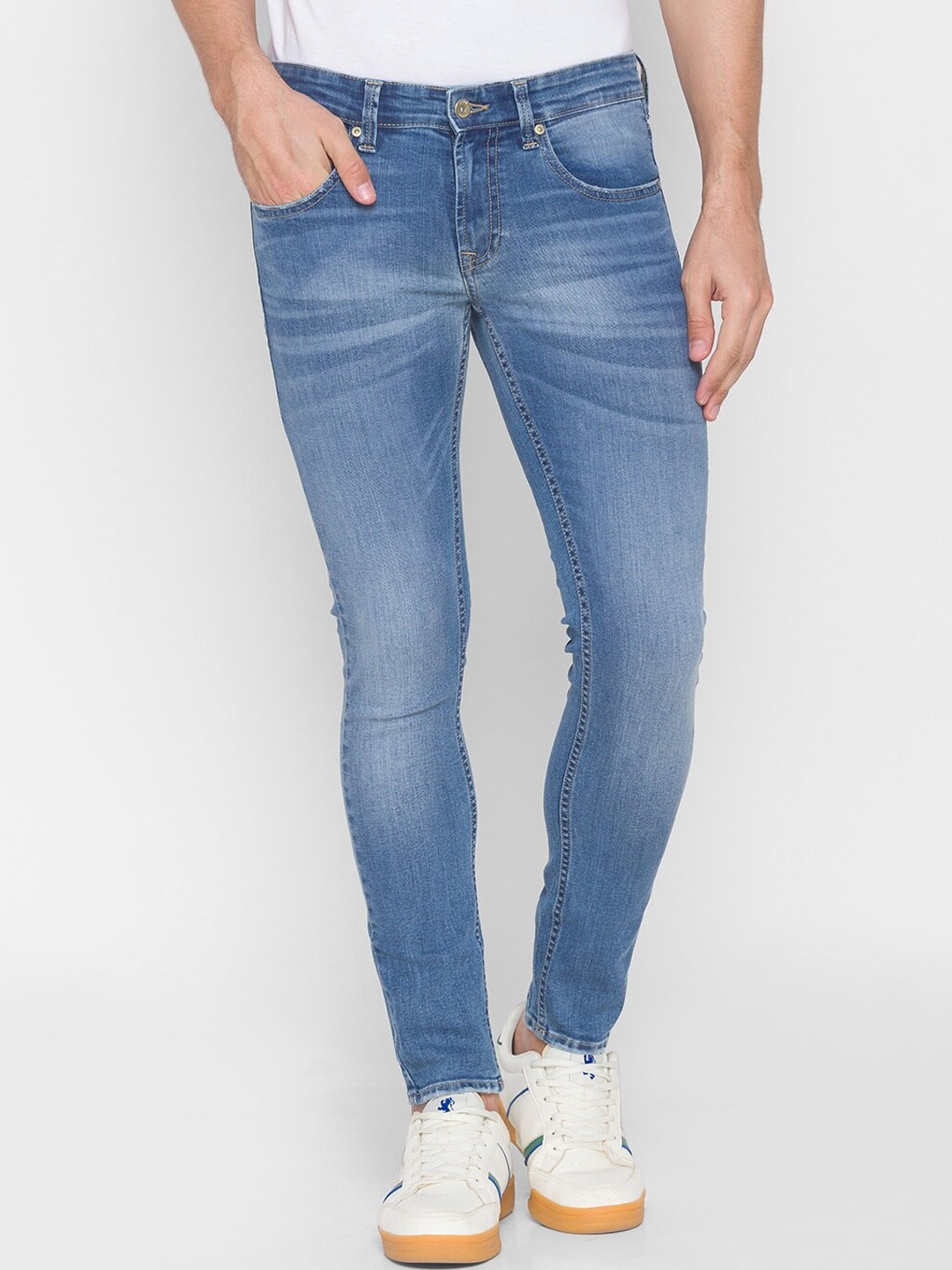 

SPYKAR Men Blue Skinny Fit Low-Rise Mildly Distressed Heavy Fade Jeans