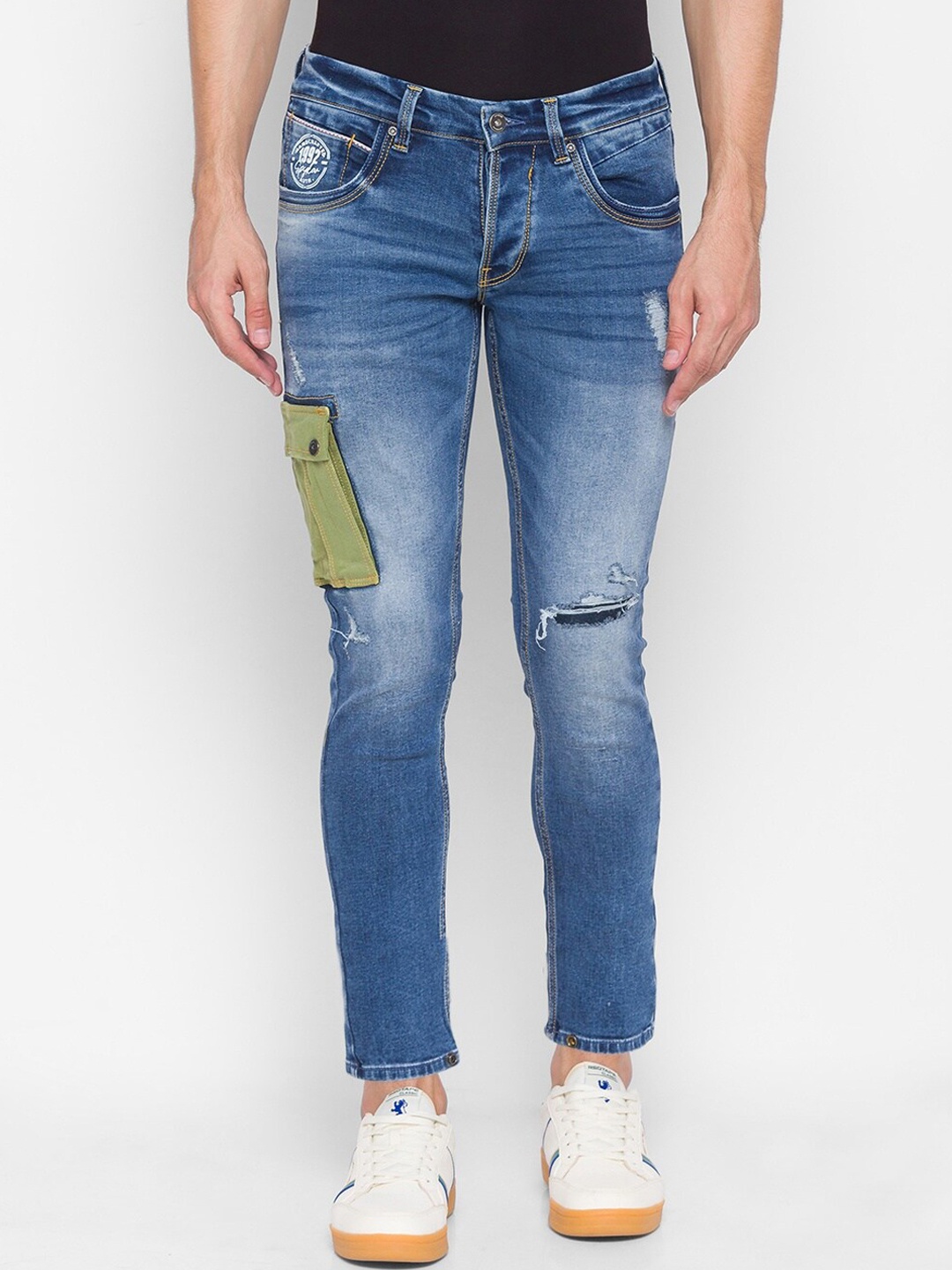 

SPYKAR Men Blue Slim Fit Mildly Distressed Light Fade Jeans