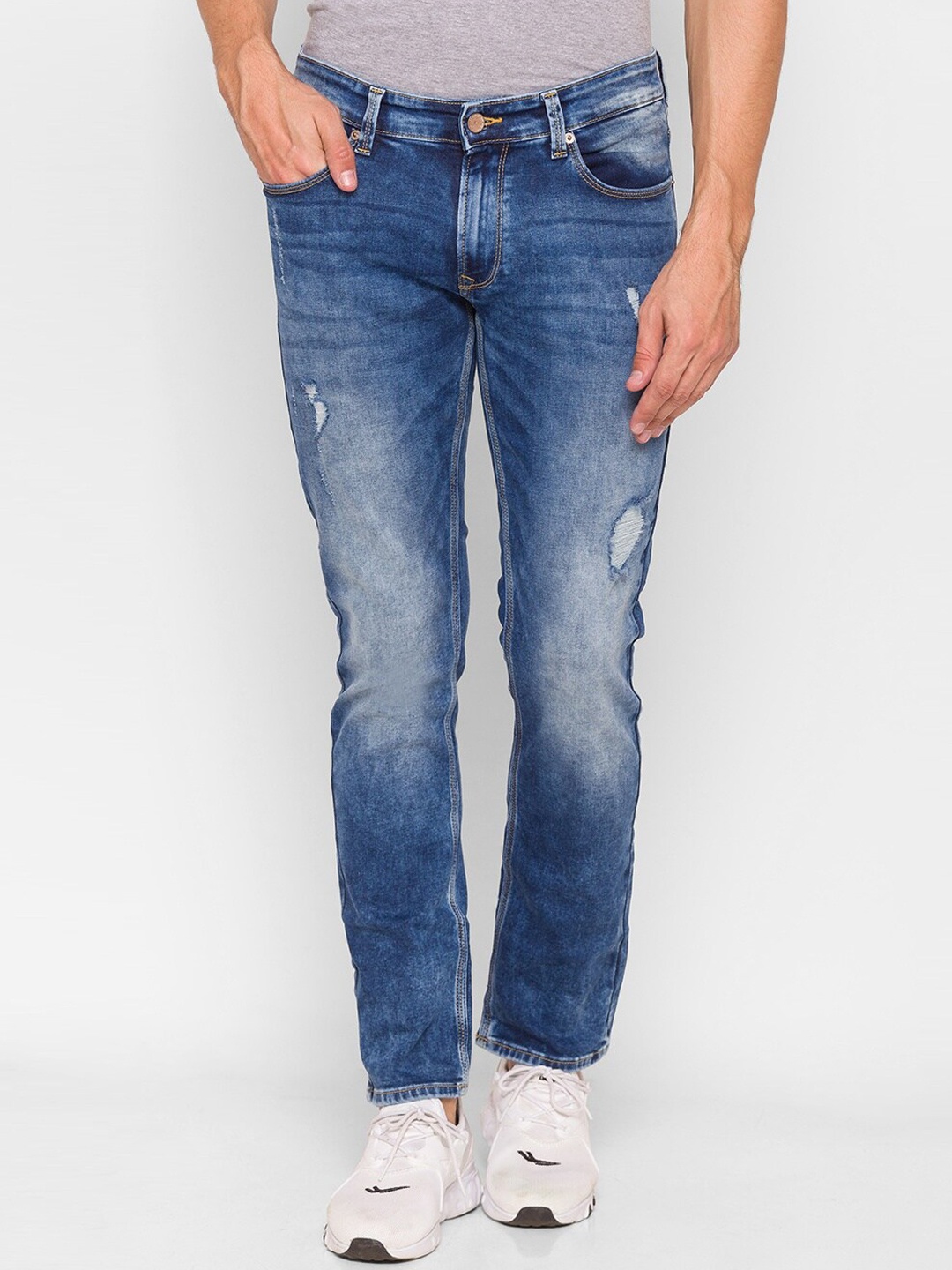 

SPYKAR Men Blue Slim Fit Low-Rise Low Distress Heavy Fade Jeans