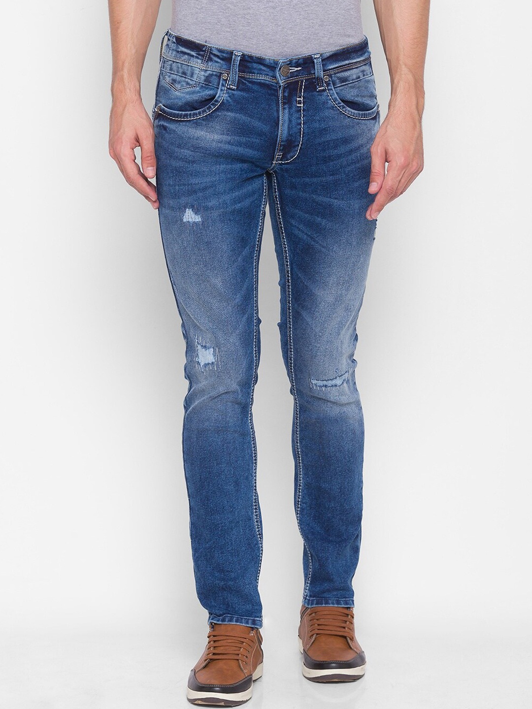 

SPYKAR Men Blue Skinny Fit Low-Rise Mildly Distressed Light Fade Jeans