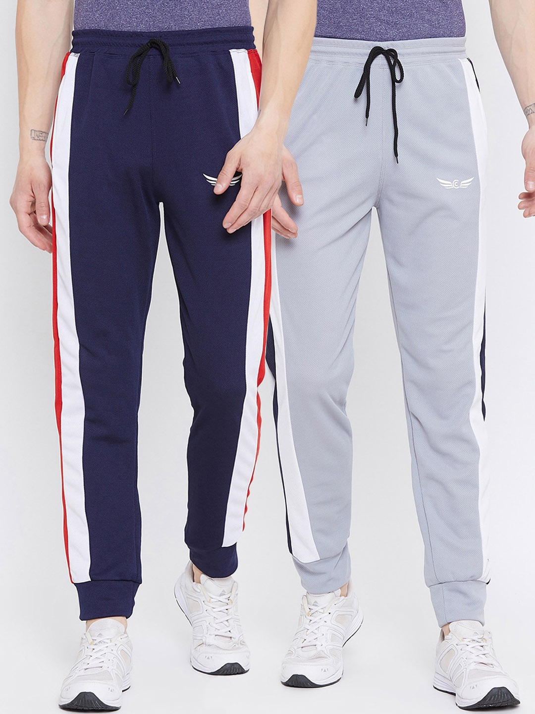 

CHROME & CORAL Men Pack Of 2 Dry-Fit Straight-Fit Joggers, Grey melange