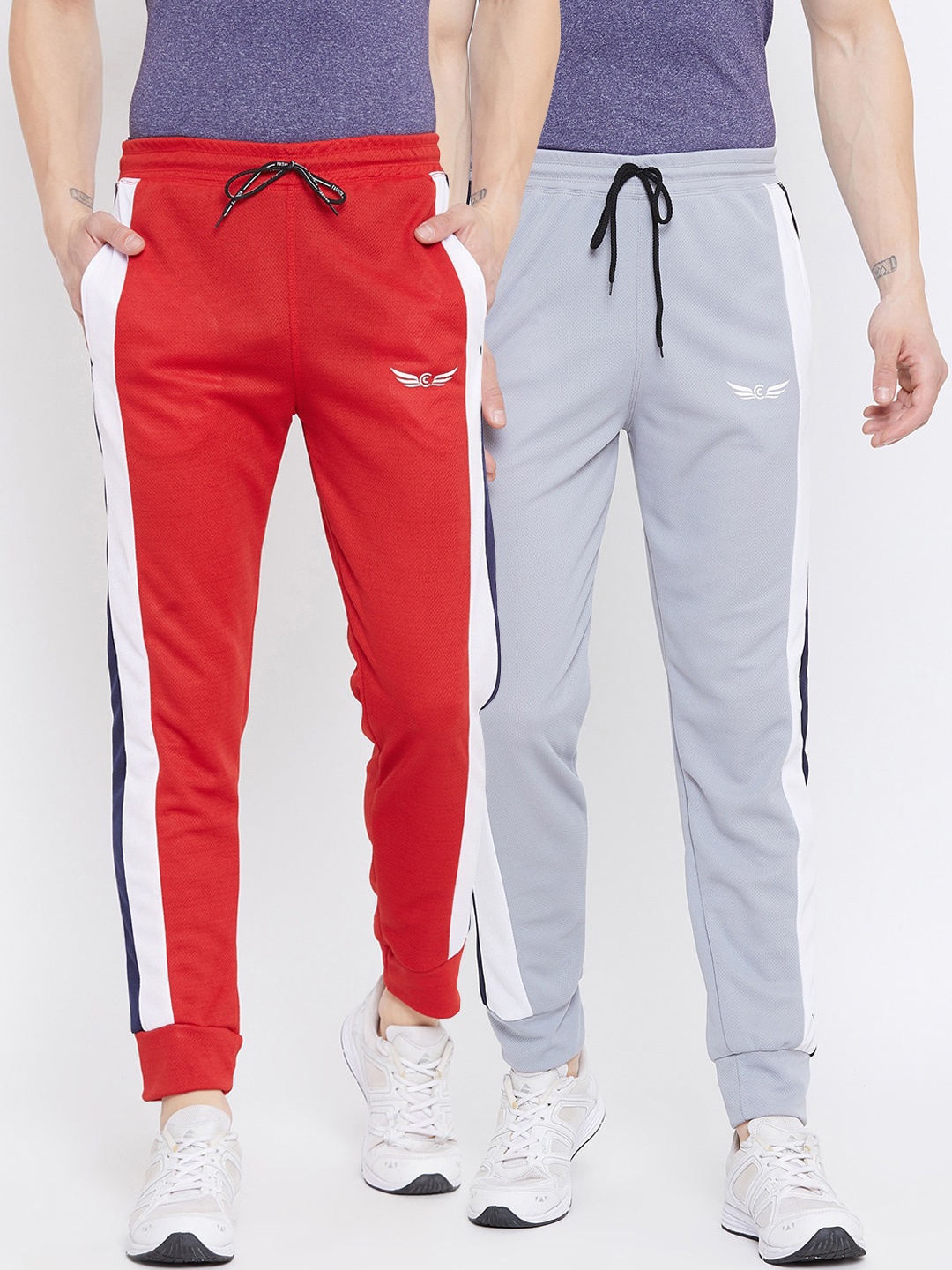 

CHROME & CORAL Men Pack Of 2 Solid Straight-Fit Joggers, Grey