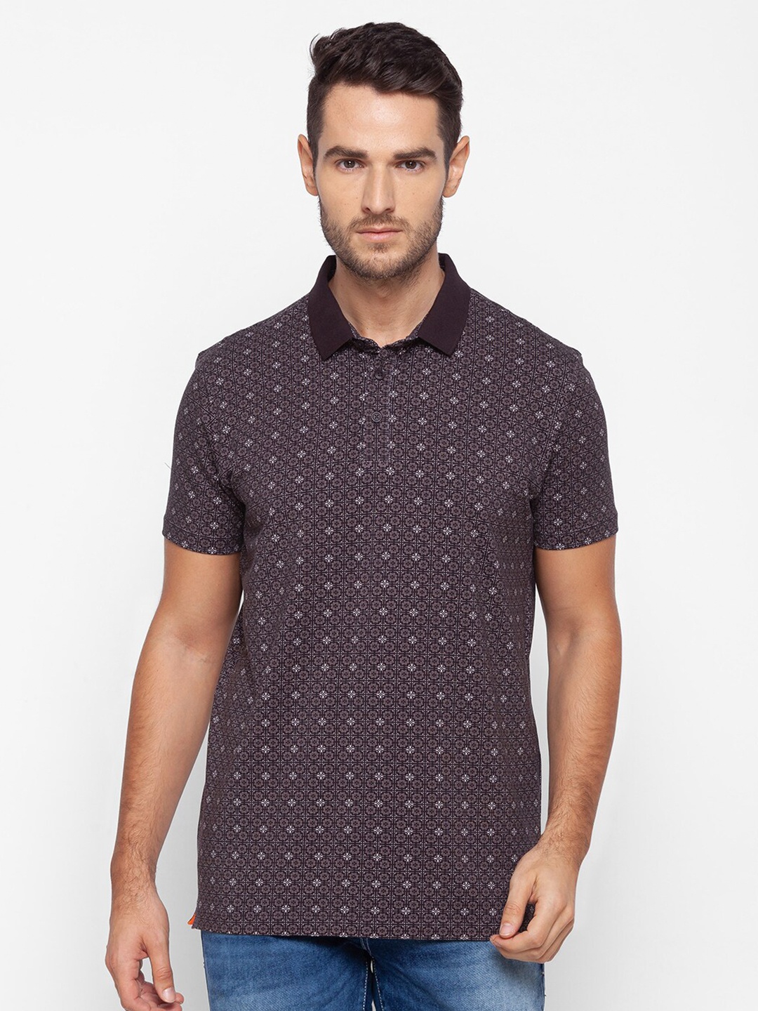 

SPYKAR Men Brown Printed Polo Collar Slim Fit T-shirt