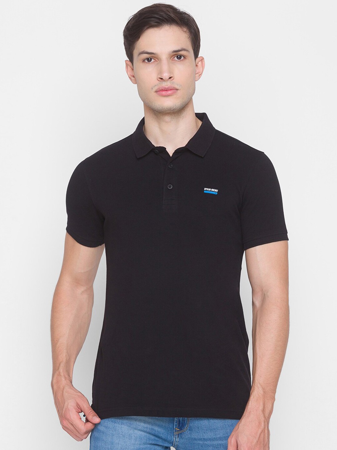 

SPYKAR Men Black Polo Collar Slim Fit Cotton T-shirt