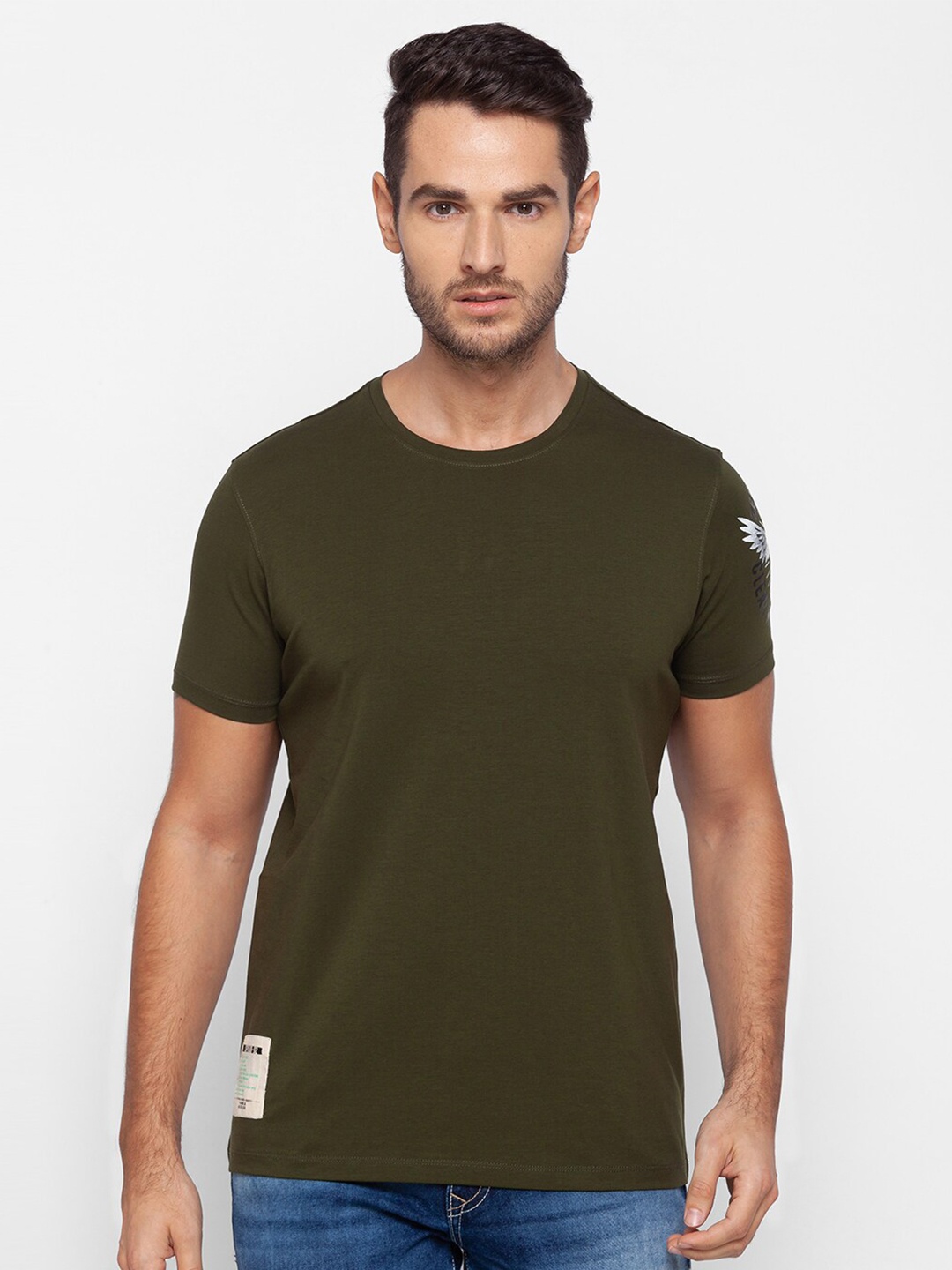 

SPYKAR Round Neck Slim Fit Cotton T-shirt, Green