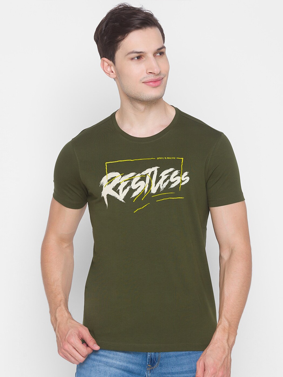 

SPYKAR Men Green Typography Printed Slim Fit T-shirt