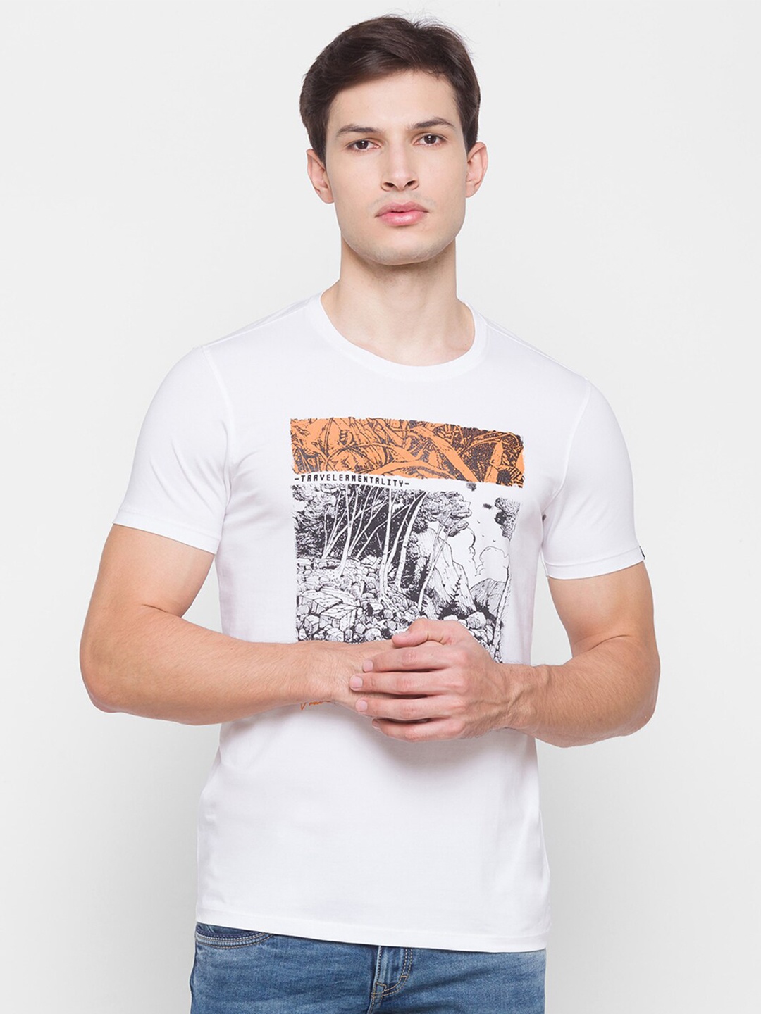 

SPYKAR Men White Printed Slim Fit T-shirt