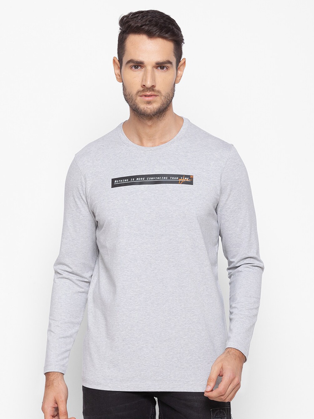 

SPYKAR Men Grey & Black Typography Printed Slim Fit T-shirt