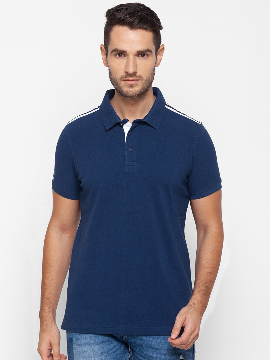 

SPYKAR Men Blue Polo Collar Slim Fit Cotton T-shirt