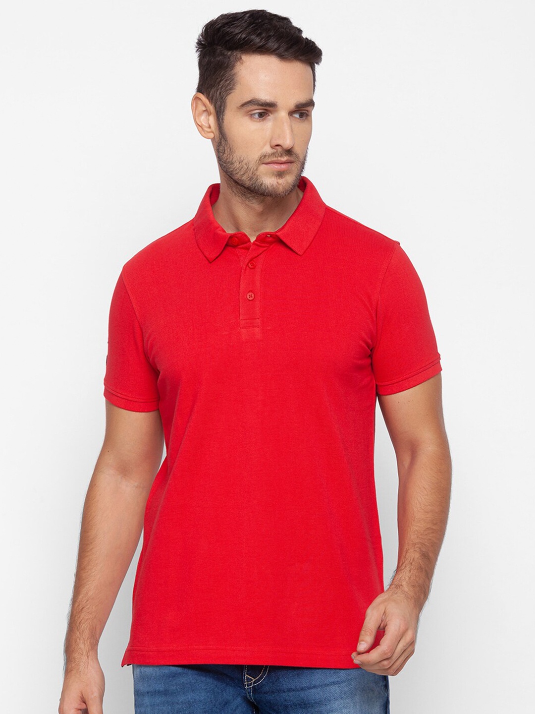 

SPYKAR Men Red Polo Collar Cotton Slim Fit T-shirt