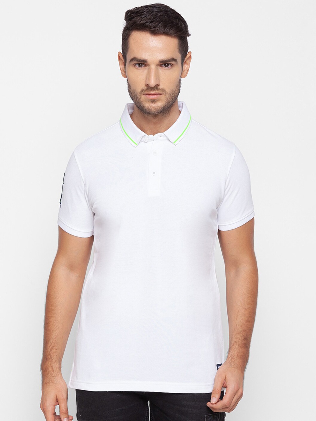 

SPYKAR Men White Polo Collar Slim Fit T-shirt