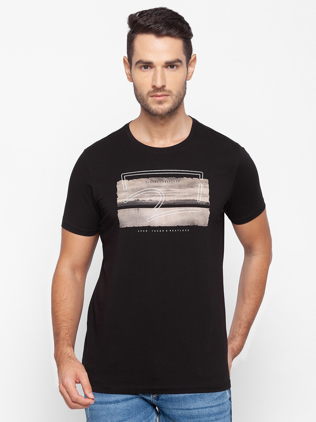 

SPYKAR Men Black Slim Fit T-shirt