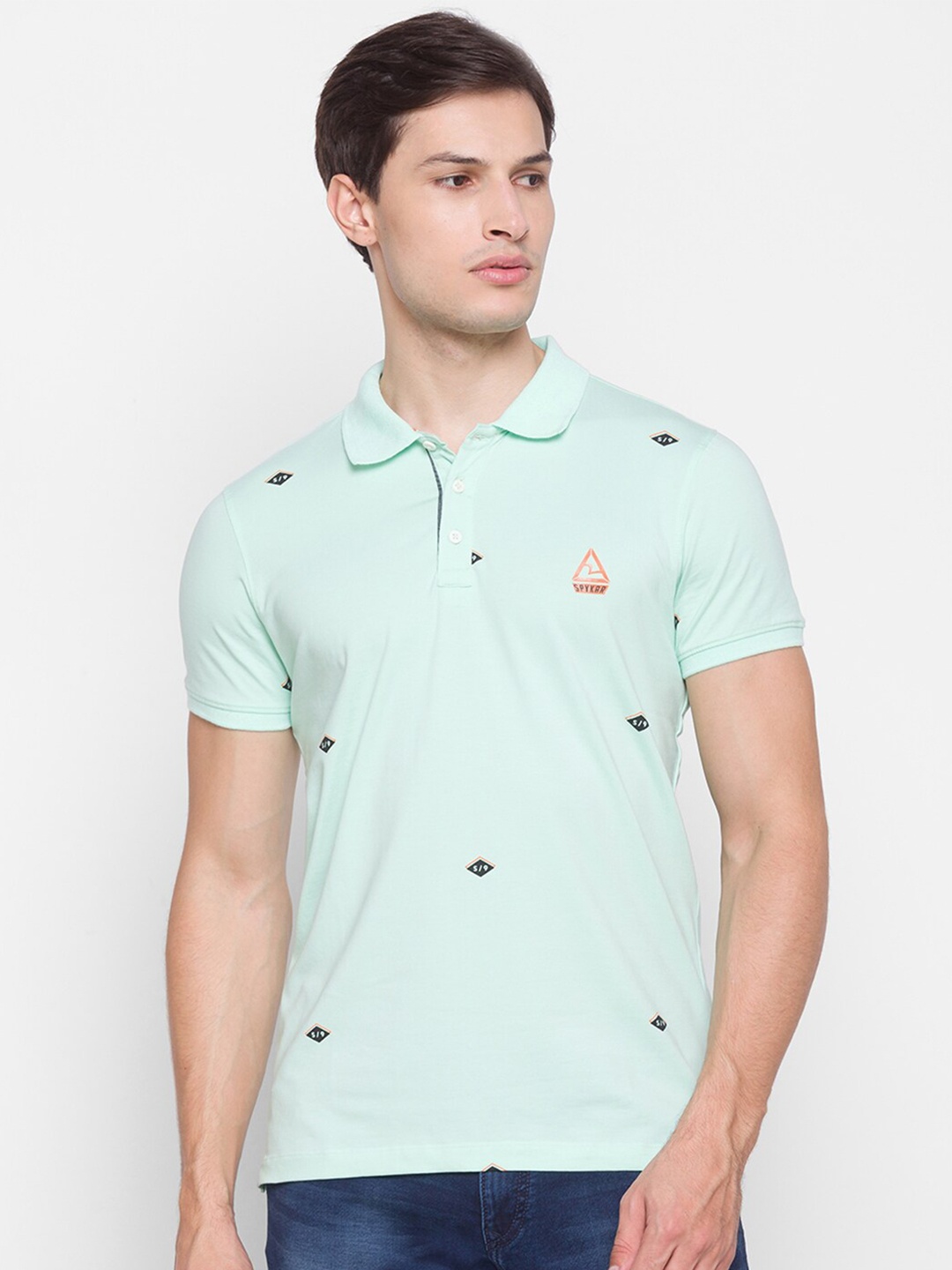 

SPYKAR Men Green Printed Polo Collar Slim Fit T-shirt