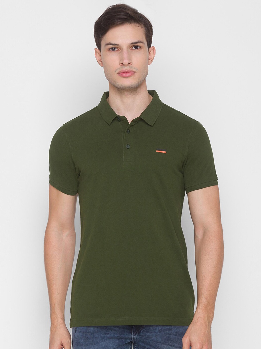 

SPYKAR Men Green Polo Collar Applique Slim Fit T-shirt