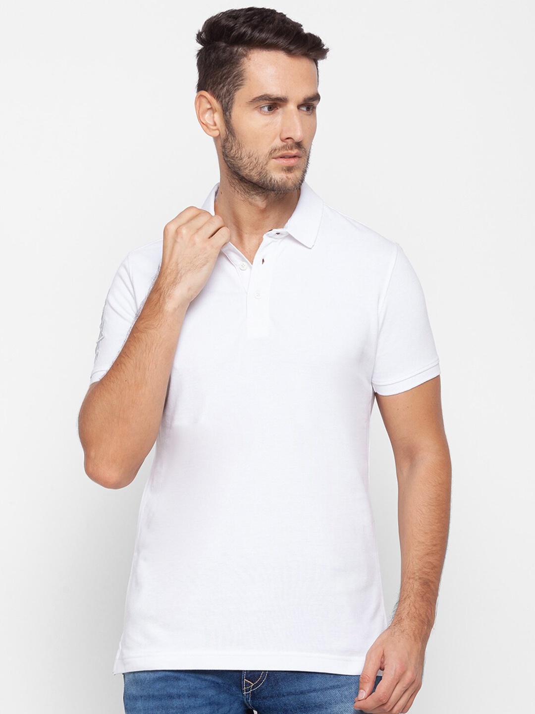 

SPYKAR Men White Polo Collar Slim Fit T-shirt