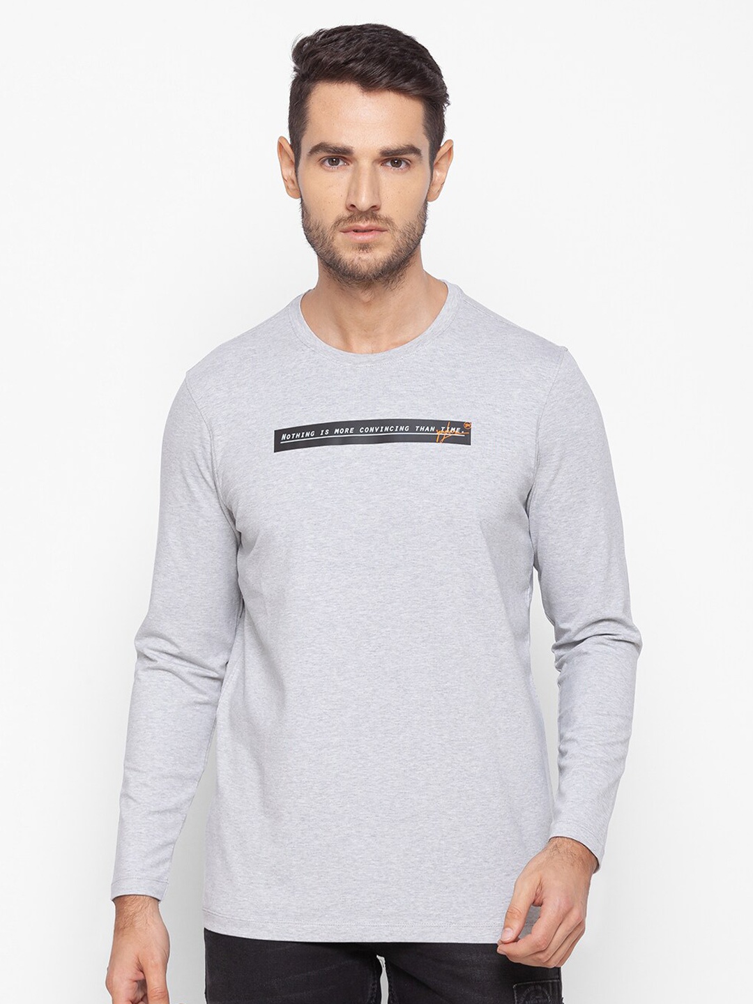 

SPYKAR Men Grey Printed Cotton Slim Fit T-shirt