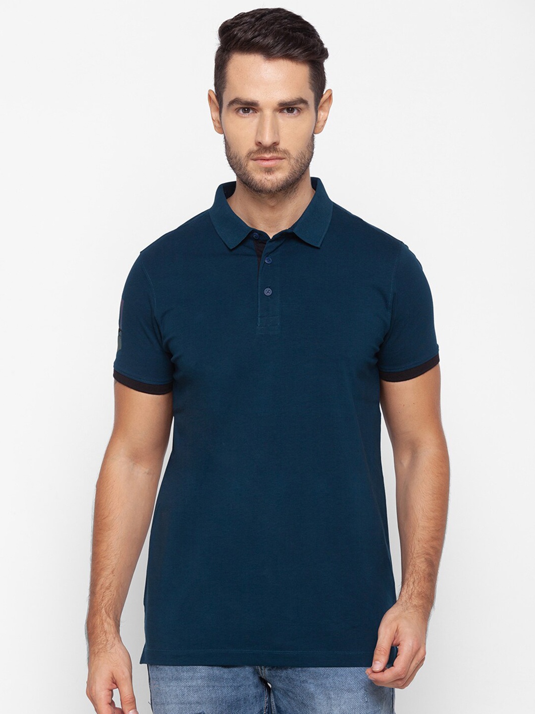 

SPYKAR Men Blue Polo Collar Cotton Slim Fit T-shirt