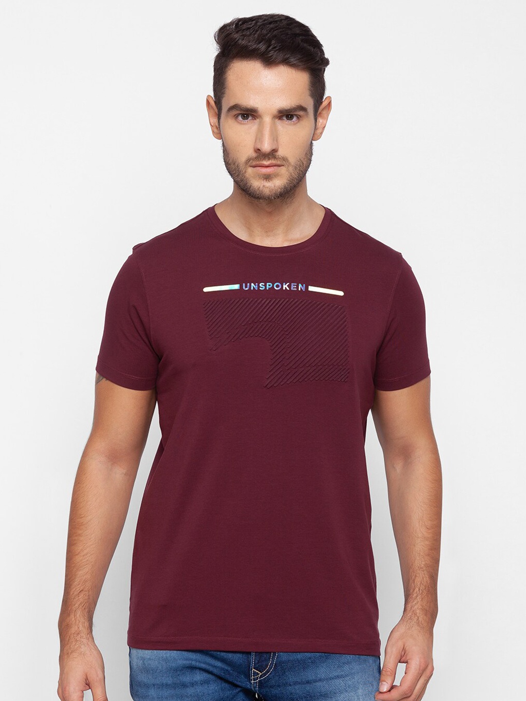 

SPYKAR Men Maroon Printed T-shirt