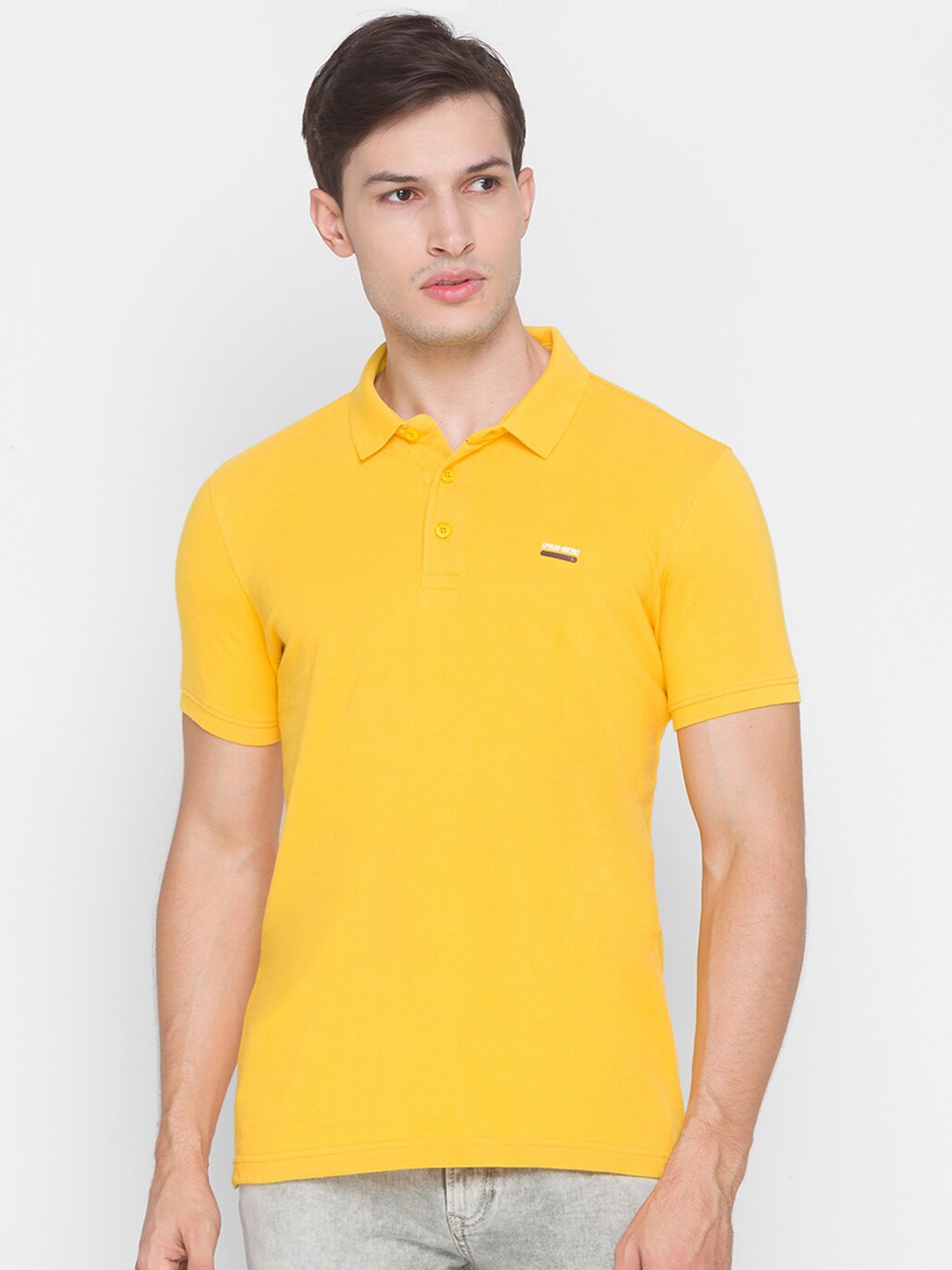 

SPYKAR Men Yellow Polo Collar Slim Fit Cotton T-shirt