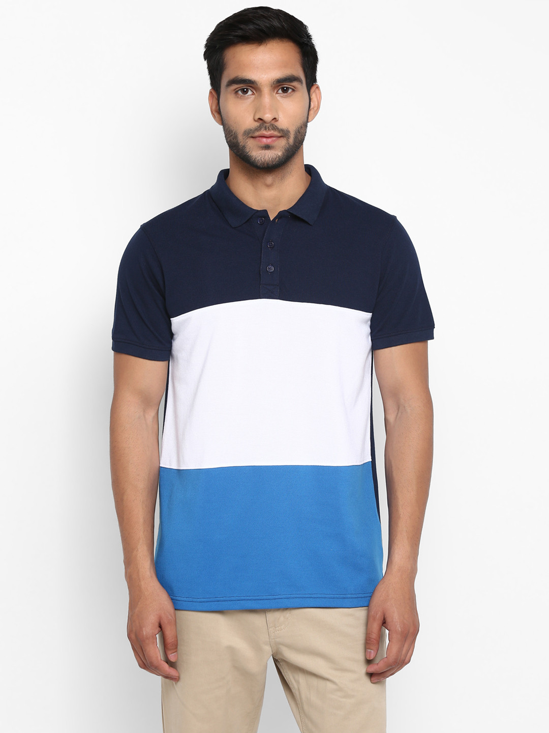 

Red Chief Men White Colourblocked Polo Collar T-shirt