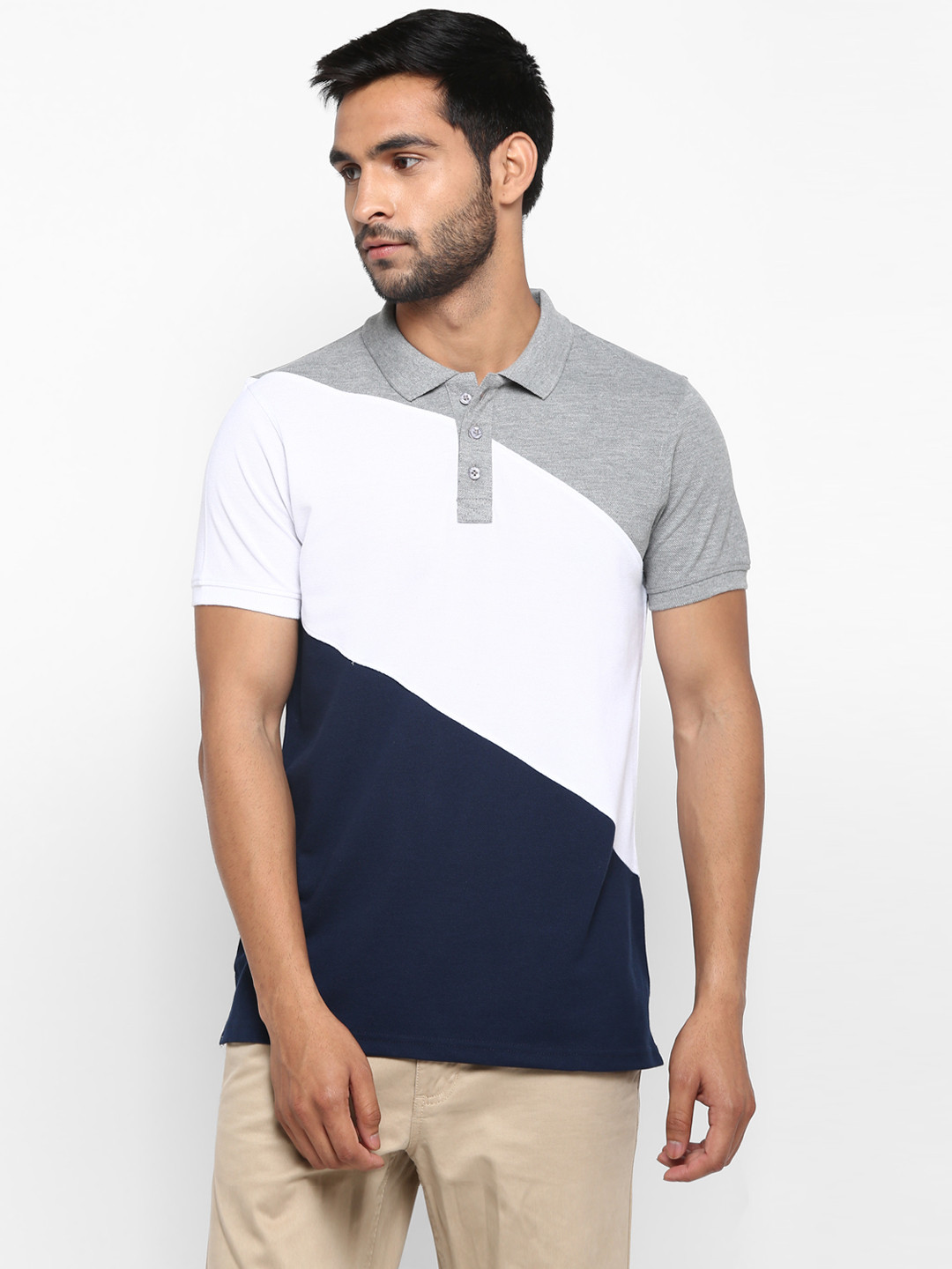 

Red Chief Men Grey Colourblocked Polo Collar T-shirt