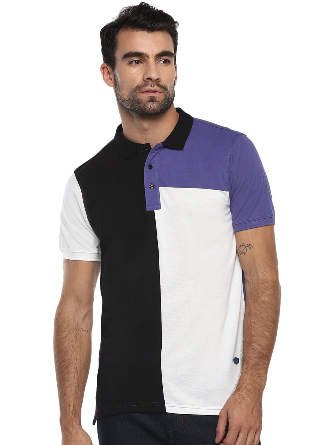 

Red Chief Colourblocked Polo Collar Cotton T-Shirt, Black