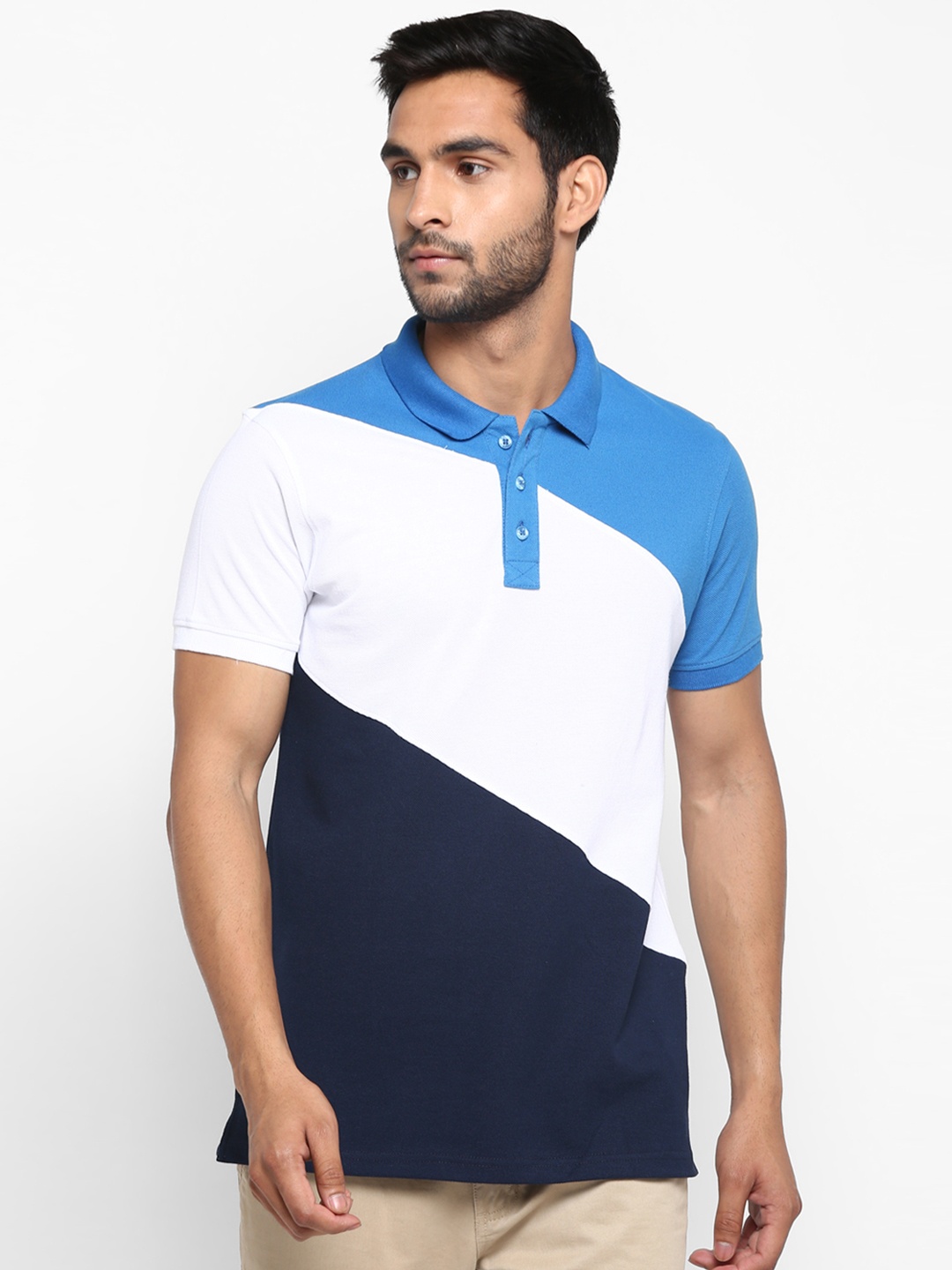 

Red Chief Men White Colourblocked Polo Collar Pockets T-shirt