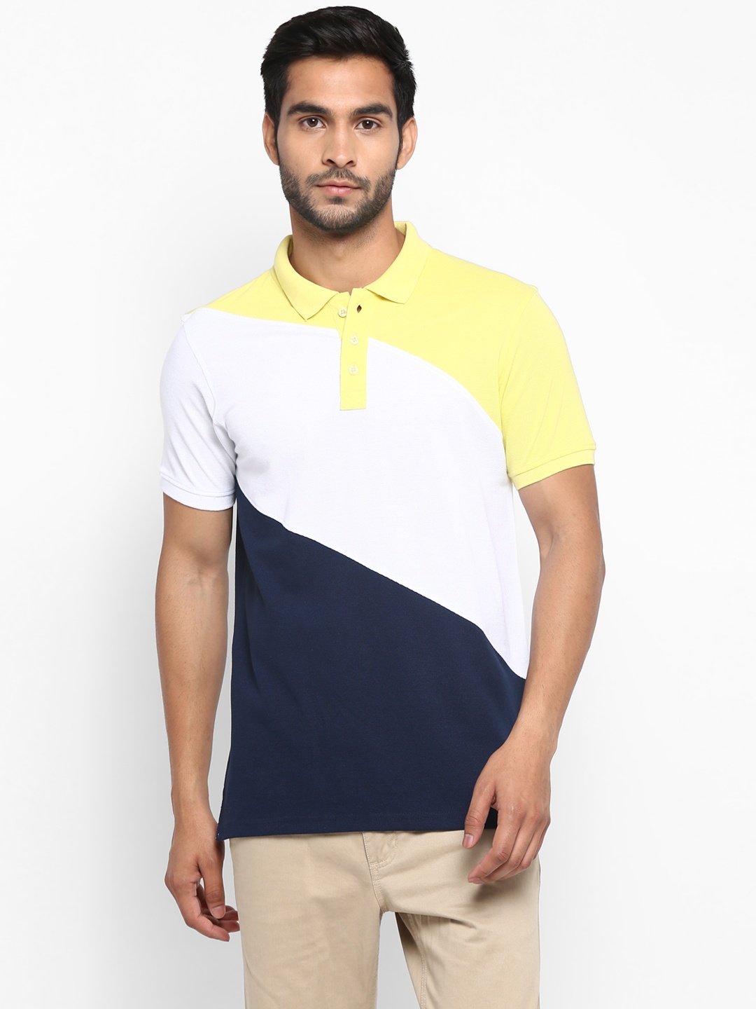 

Red Chief Men Yellow Colourblocked Polo Collar T-shirt