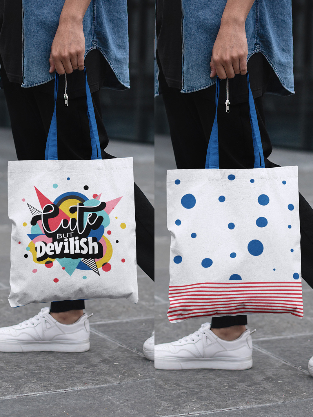 

Doodle Unisex Printed Devil Drama Tote Bag, White