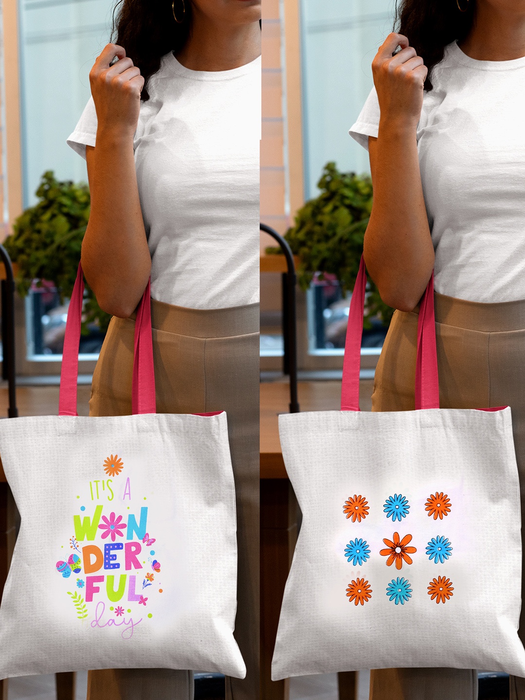 

Doodle Cotton Wonderful Day Tote Bag, White
