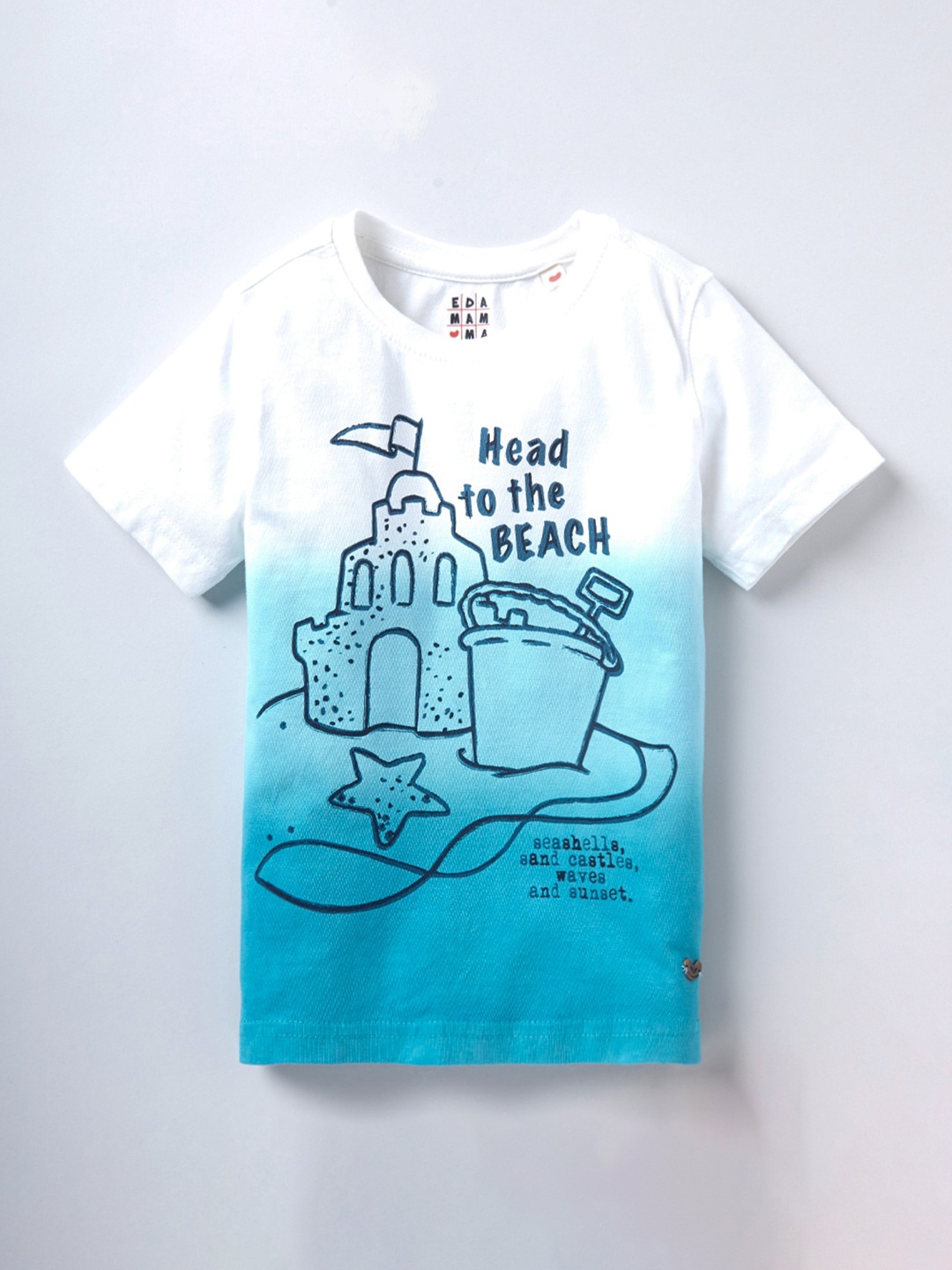 

Ed-a-Mamma Boys Blue Black Ombre Dyed Printed Cotton Pure Cotton T-shirt