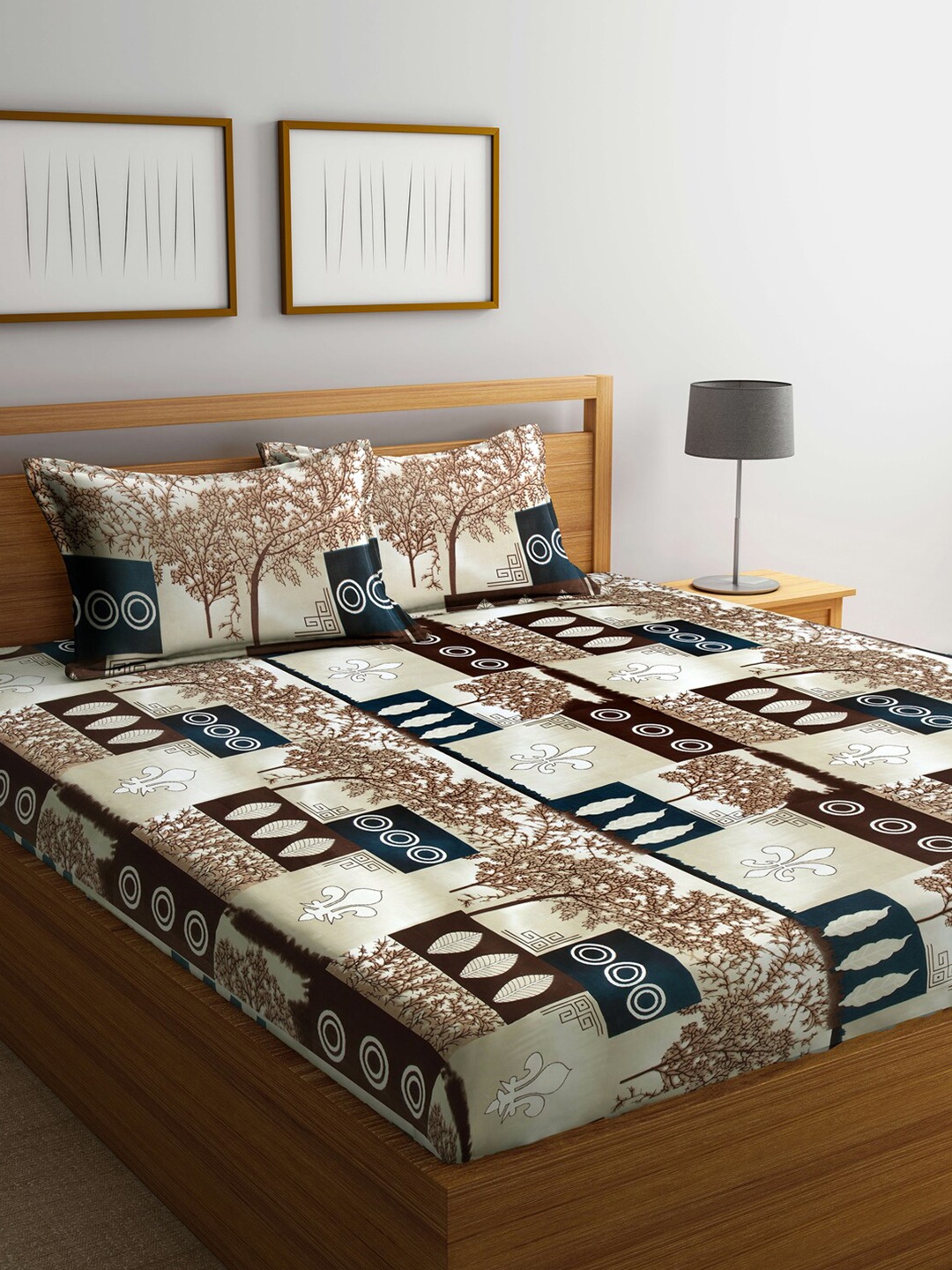 

Arrabi Beige & Brown Floral 300 TC King Bedsheet with 2 Pillow Covers