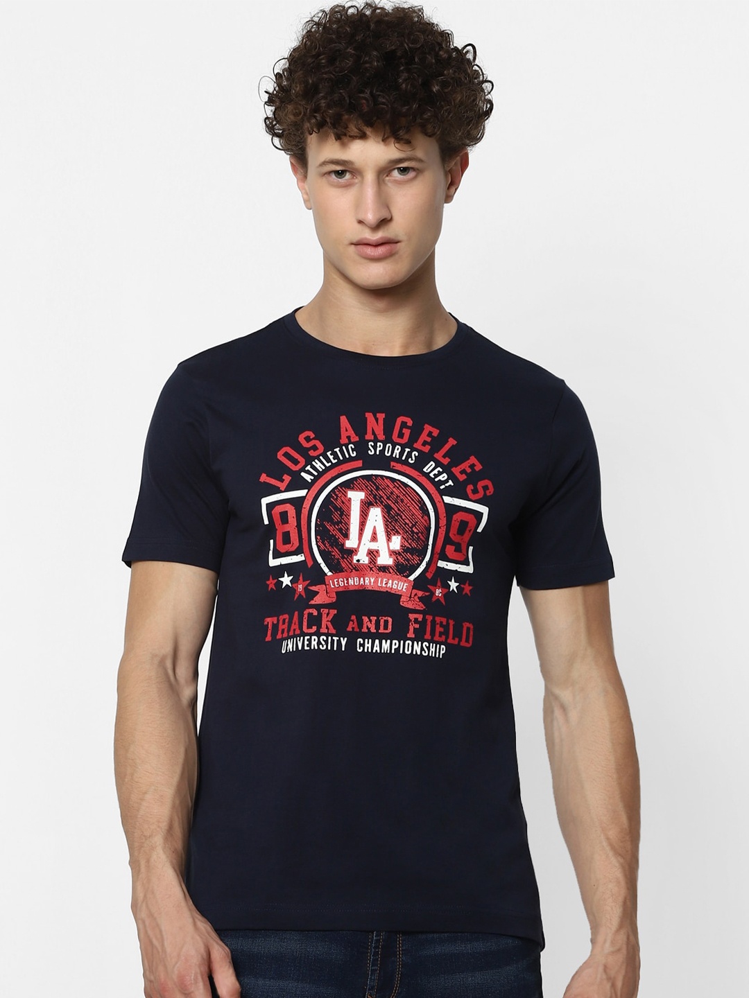 

MARCA Disati Men Navy Blue Typography Printed Applique T-shirt