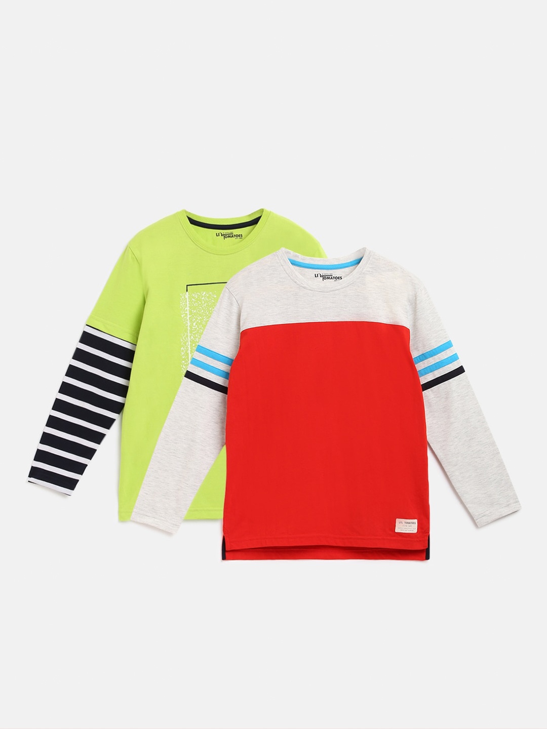 

Lil Tomatoes Boys Set of 2 Colourblocked Pure Cotton T-shirts, Multi