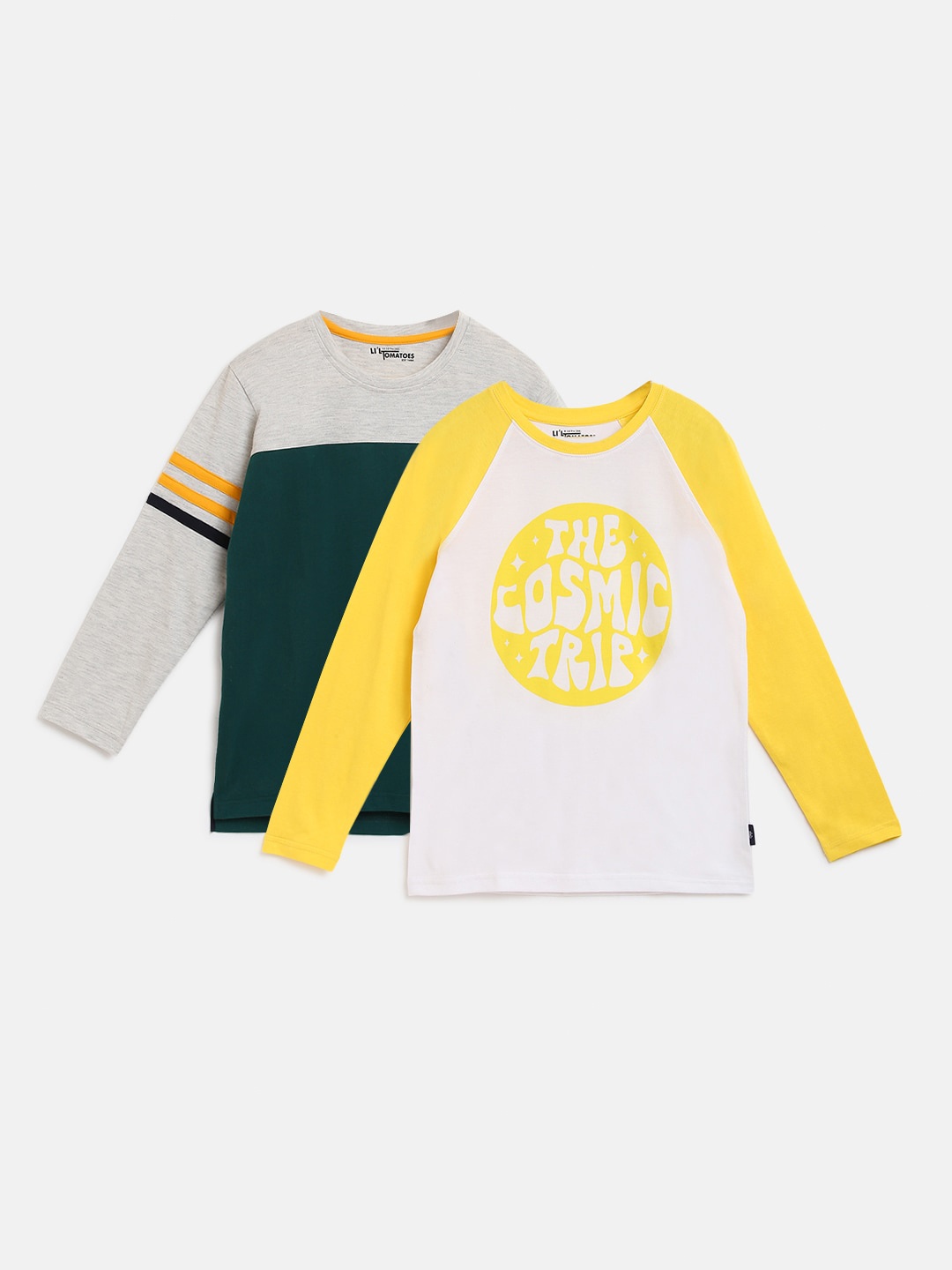 

Lil Tomatoes Boys Pack Of 2 Printed Pure Cotton T-shirt, Yellow