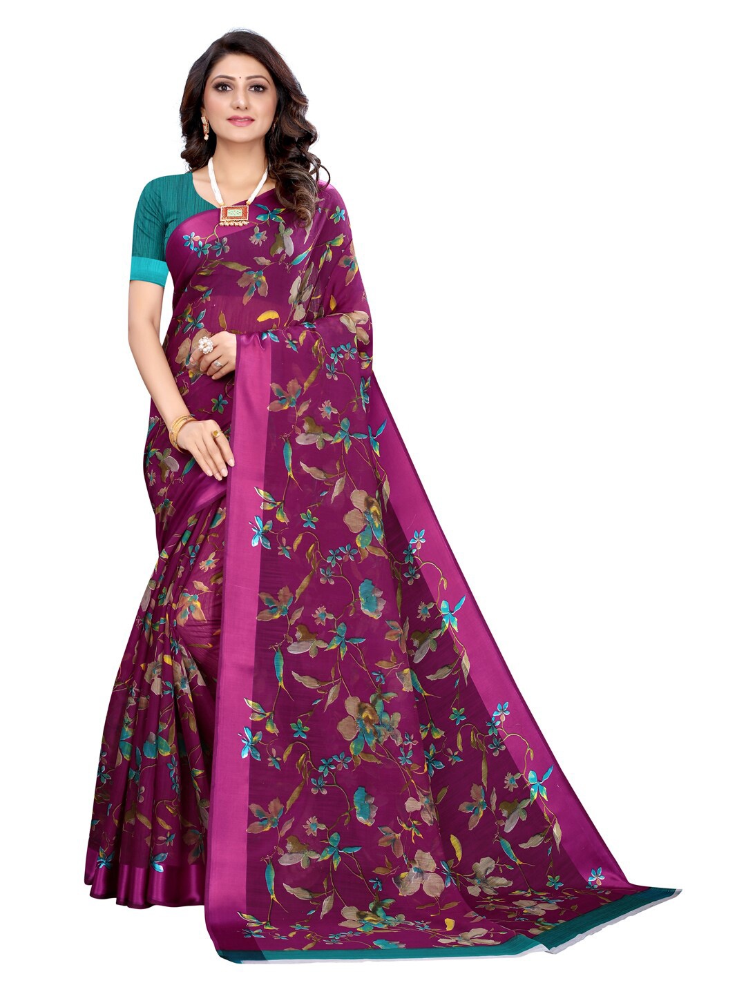 

KALINI Purple & Green Floral Saree