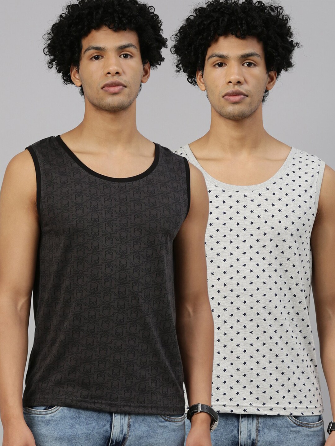 

Kryptic Men Charcoal 2 Printed Raw Edge T-shirt