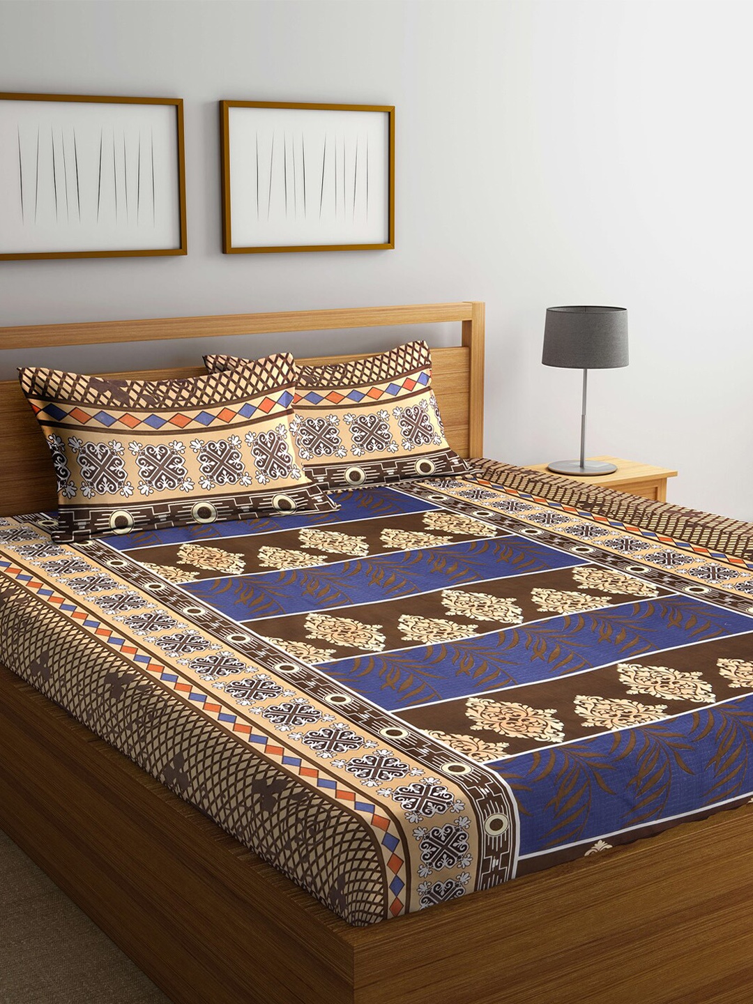 

Arrabi Multicoloured Ethnic Motifs 300 TC King Bedsheet With 2 Pillow Covers, Multi