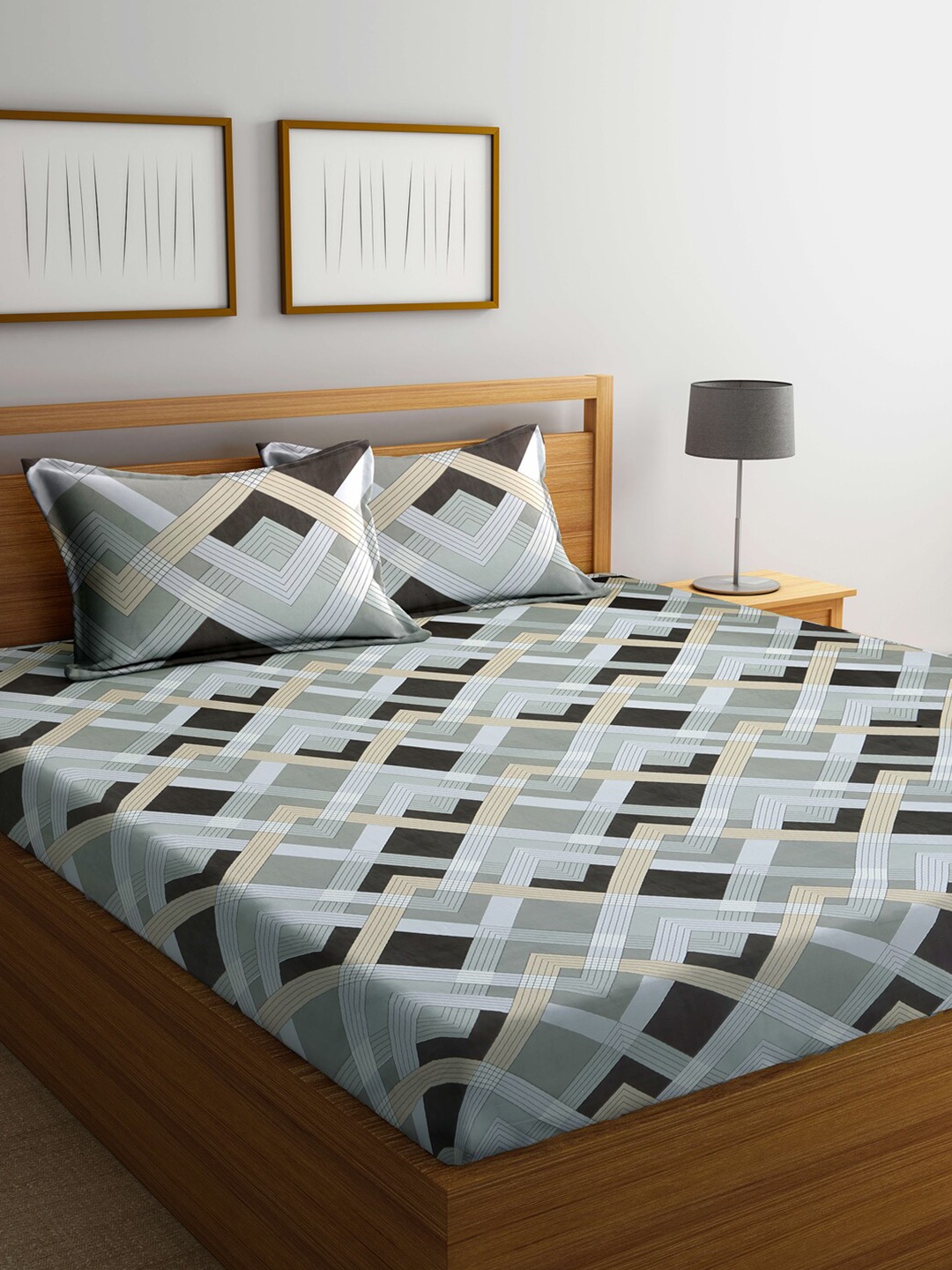 

Arrabi Grey & Black Ethnic Motifs 300 TC Super King Bedsheet with 2 Pillow Covers