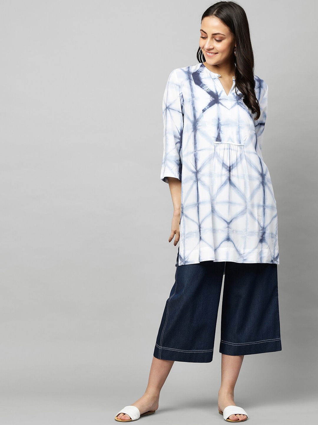 

Modern Indian by CHEMISTRY Women Blue Denim Panelled Kurta Set