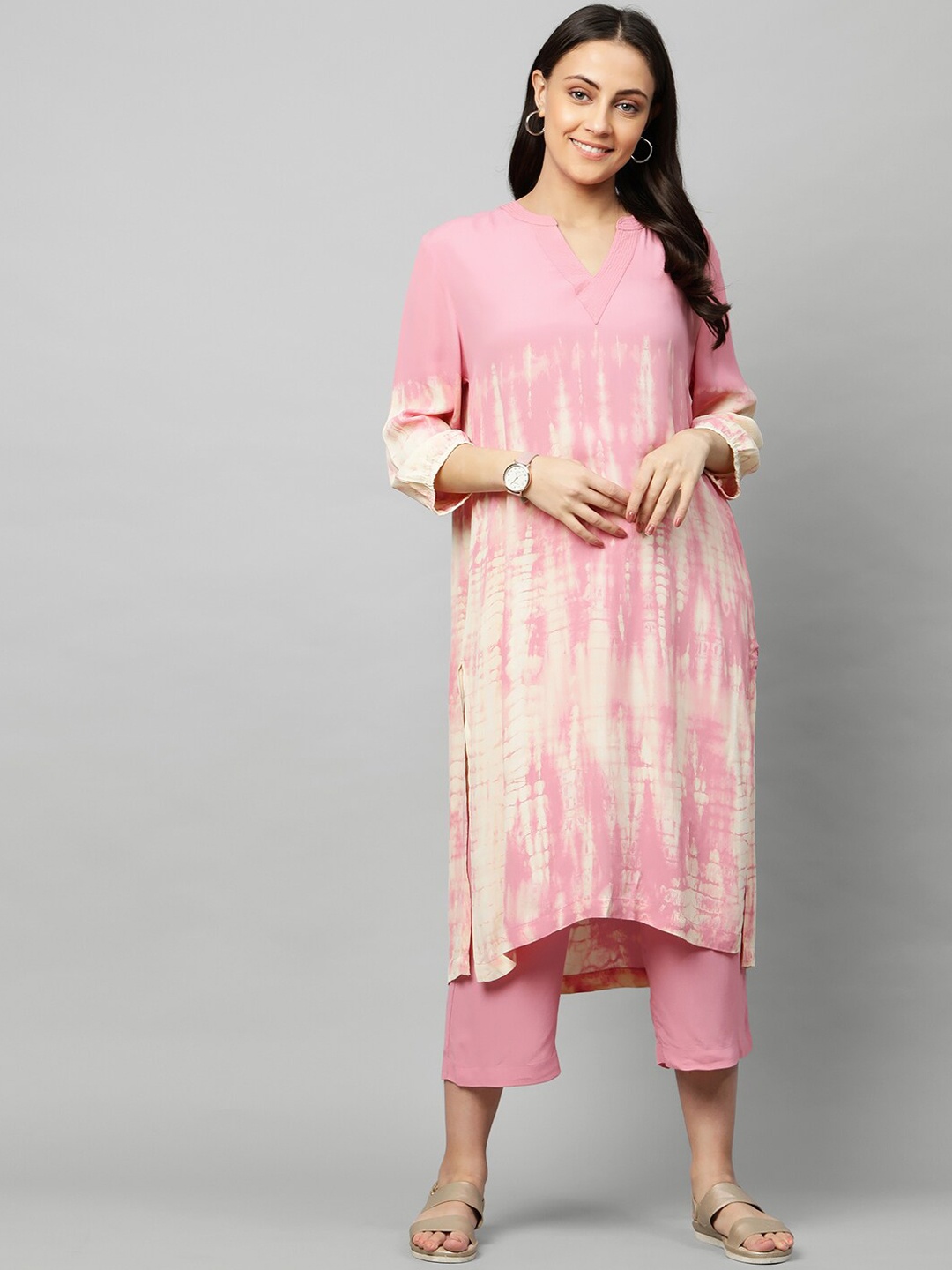 

Modern Indian by CHEMISTRY Women Pink Tie Dye Regular Kurta Set