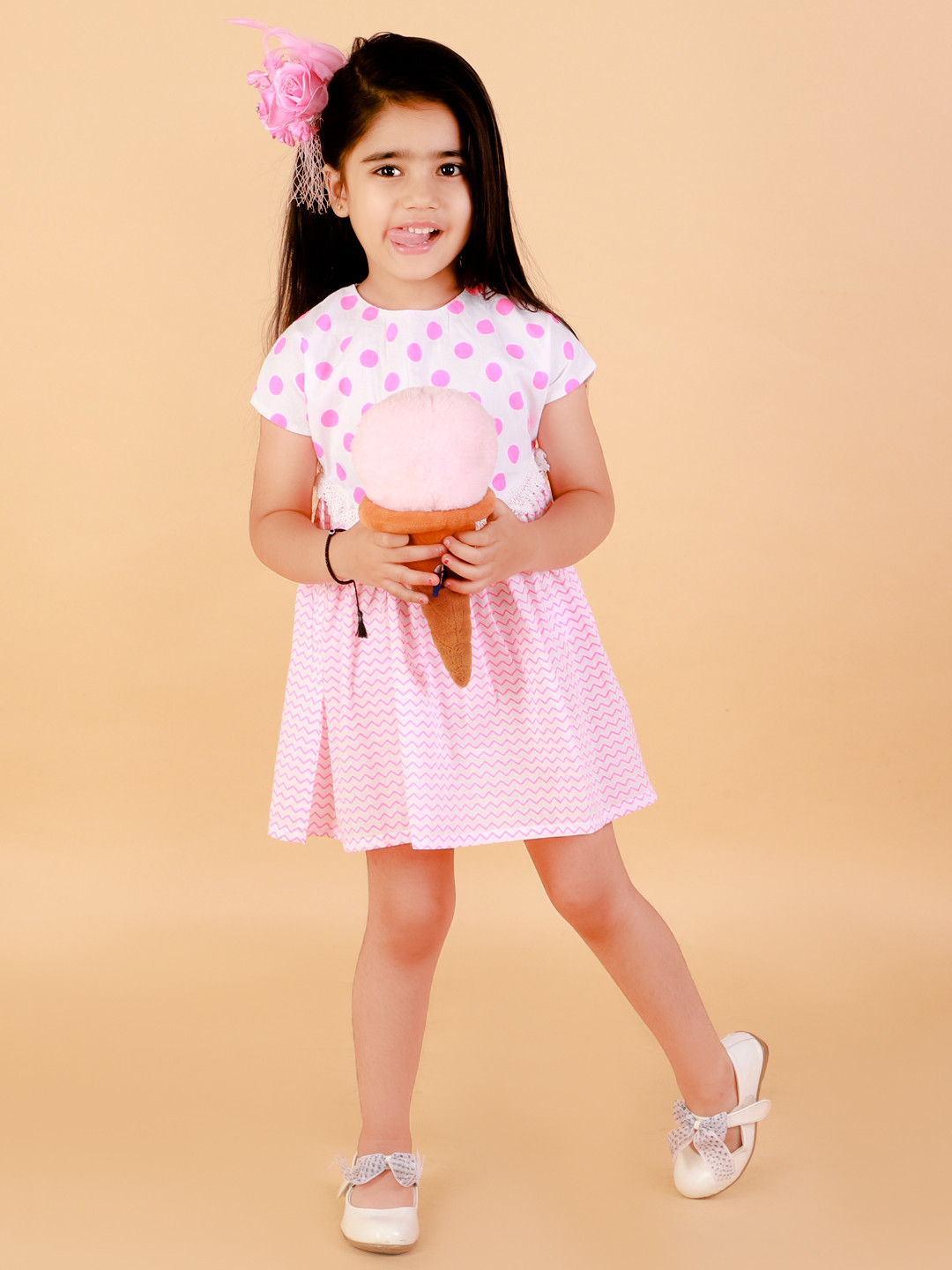 

LIL DRAMA Girls Pink & White Printed Dress