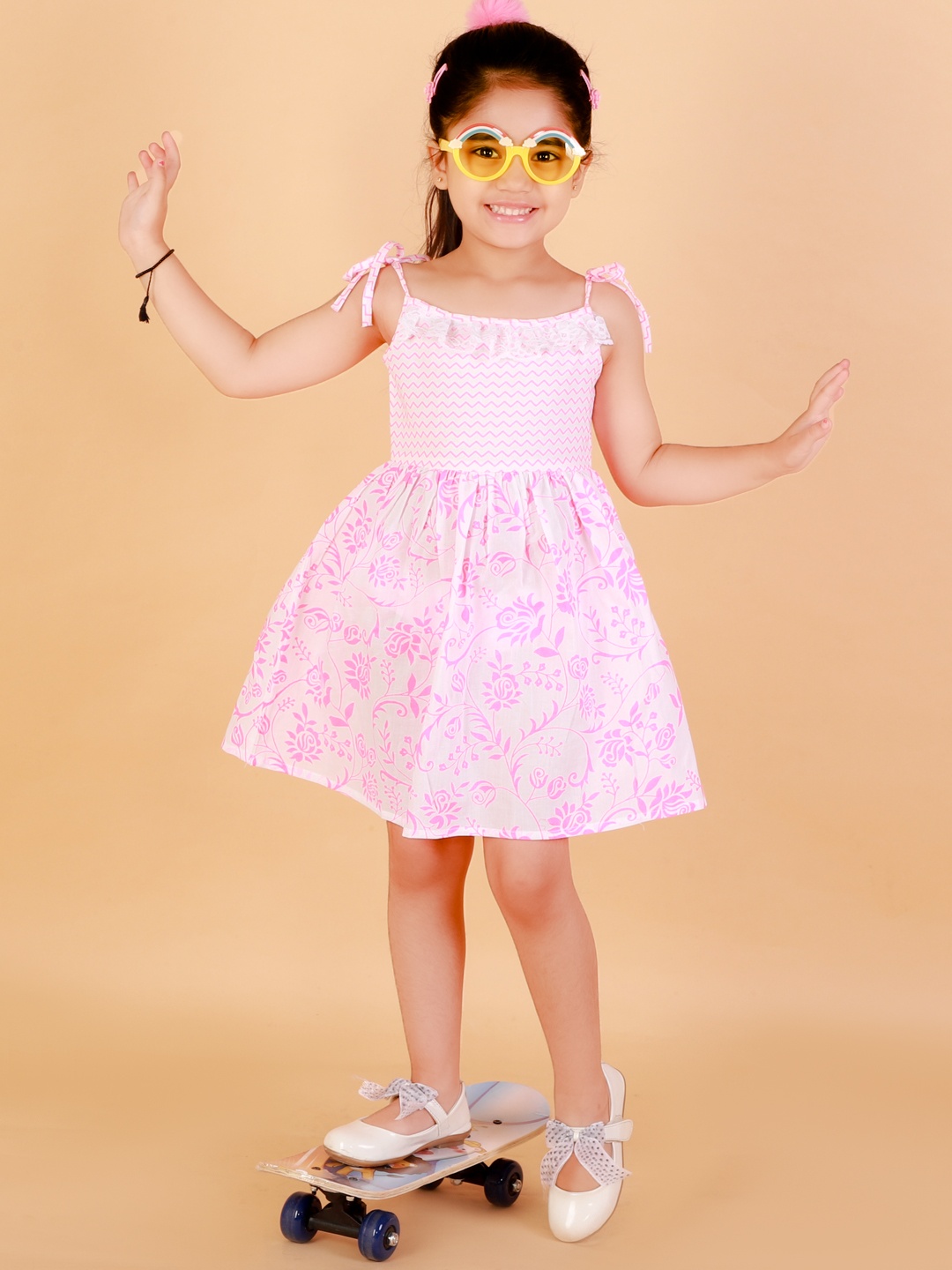 

LIL DRAMA Girls Pink & White Striped Floral Dress